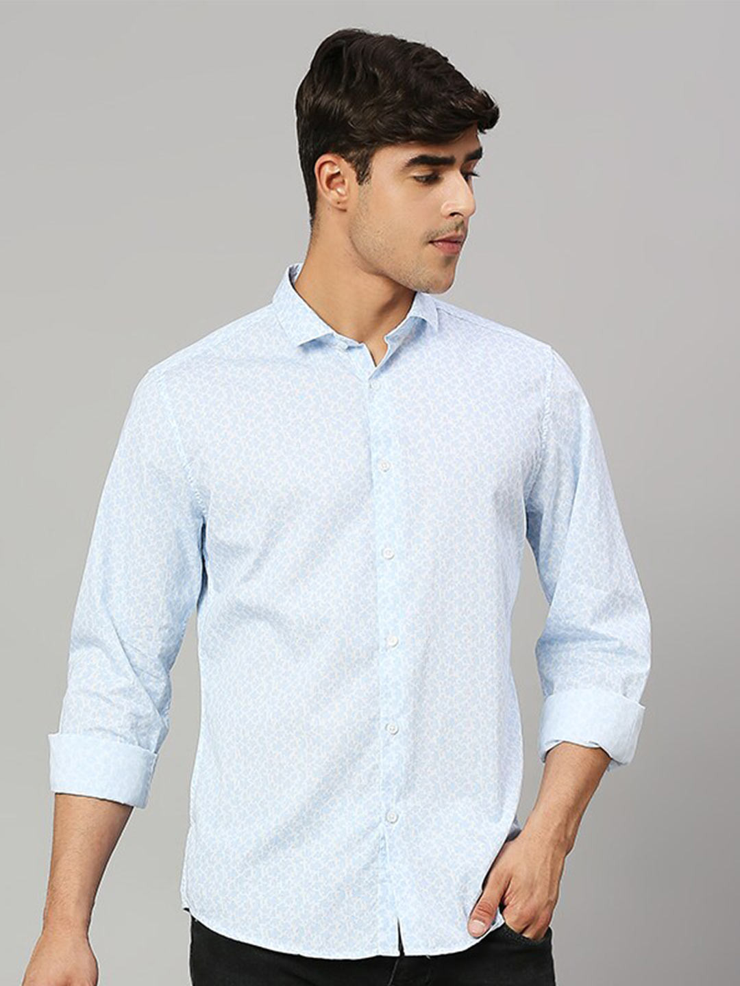 Mast & Harbour White Classic Micro Ditsy Printed Slim Fit Casual Shirt