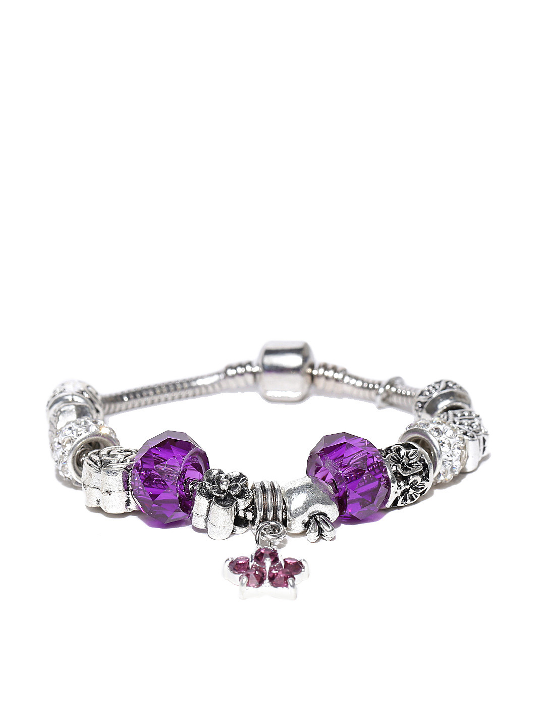 Jewels Galaxy Purple Silver-Plated Handcrafted Charm Bracelet