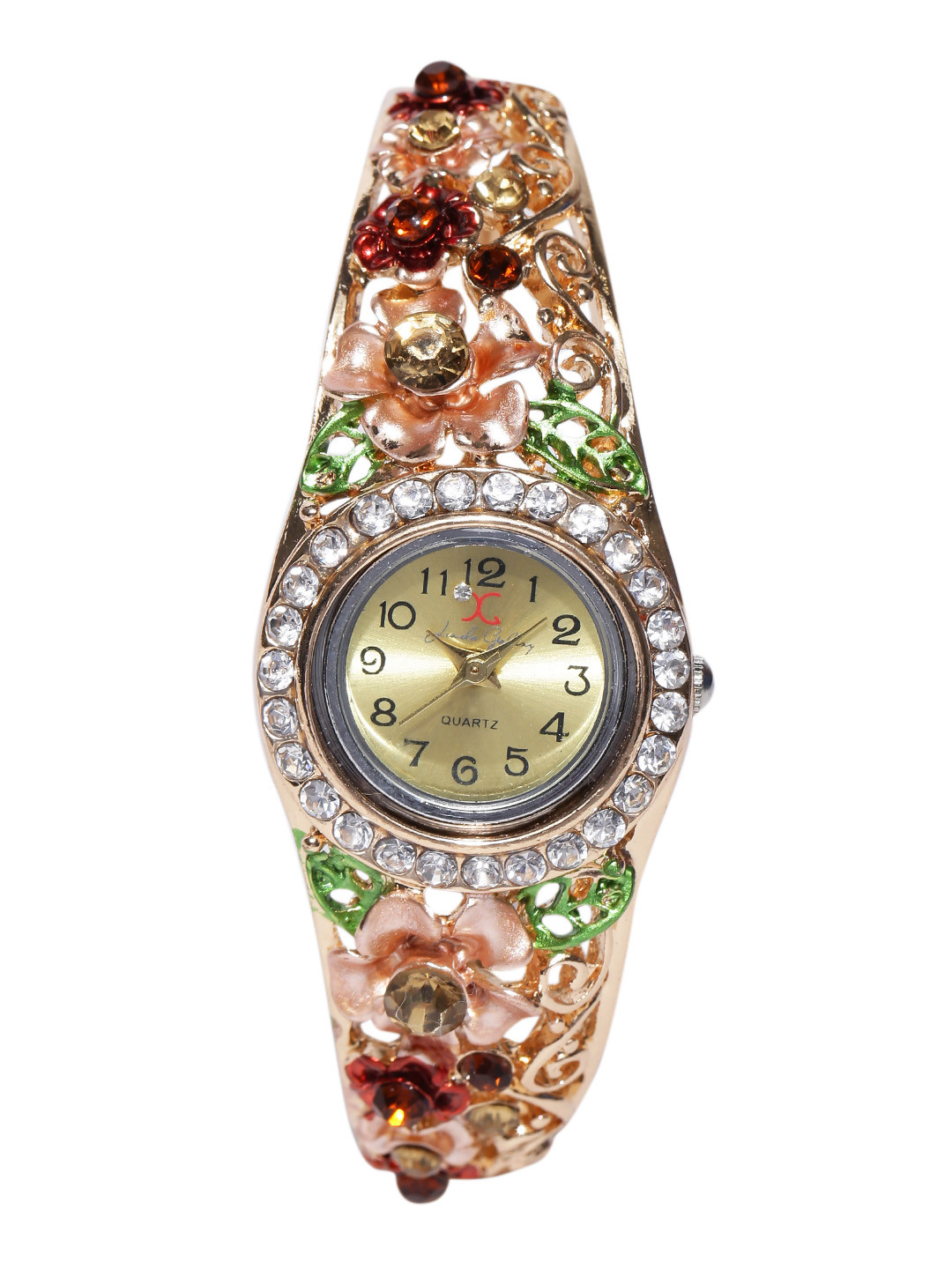 Jewels Galaxy Maroon & Green Gold-Plated Handcrafted Bracelet cum Watch