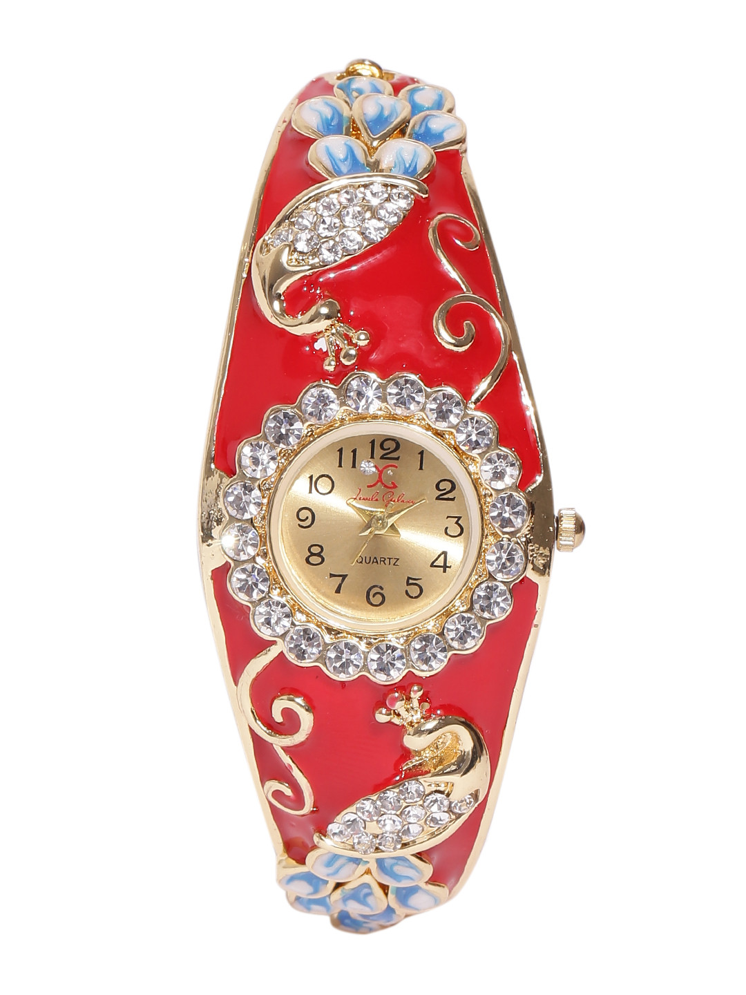 Jewels Galaxy Red & Blue Gold-Plated Handcrafted Bracelet Cum Watch