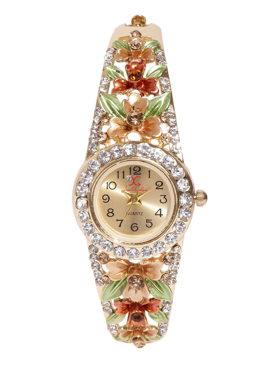 Jewels Galaxy Green Gold-Plated Studded Handcrafted Bracelet cum Watch