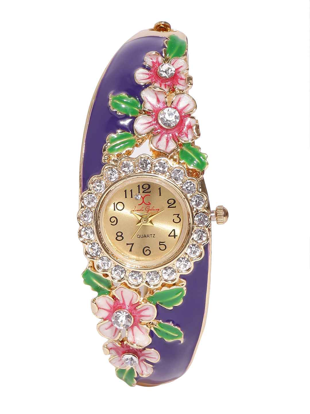 Jewels Galaxy Blue Gold-Plated Studded Handcrafted Bracelet cum Watch
