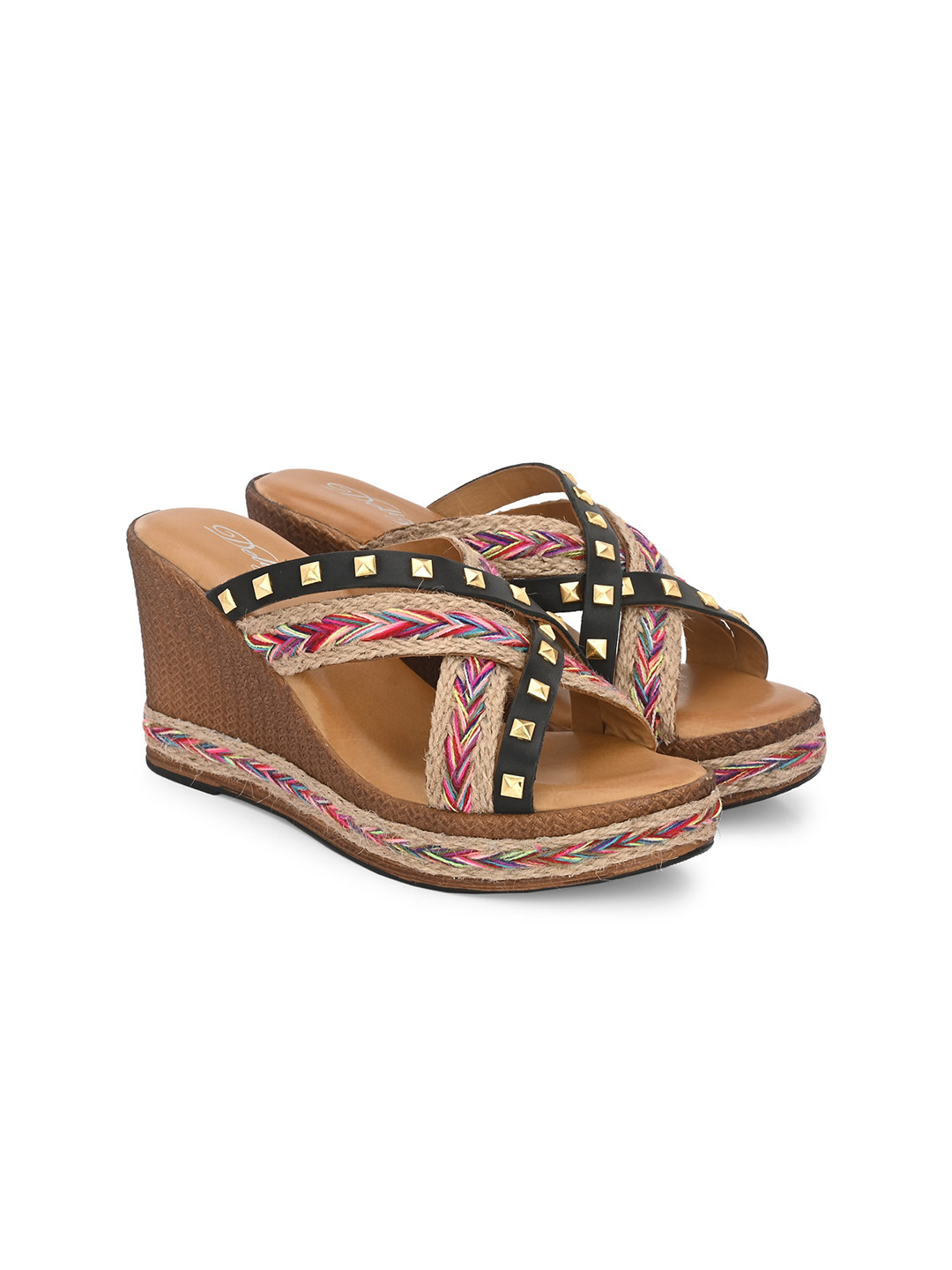 Delize Vegan Leather Woven Design Wedge Heels