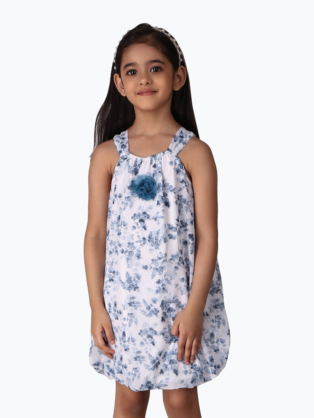 Creative Kids Girls Floral Printed Sleeveless Balloon Dress