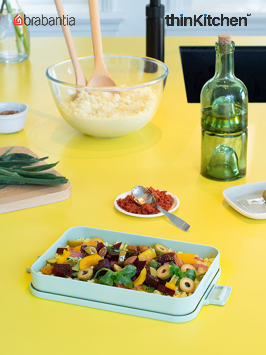 Brabantia Make & Take Flat Plastic Dishwasher Safe Lunch Box With Spoon and Fork