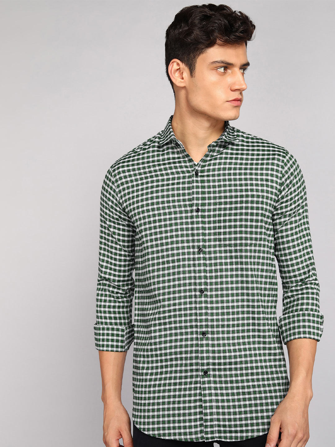 Fibermill Slim Fit Gingham Checked Cotton Casual Shirt