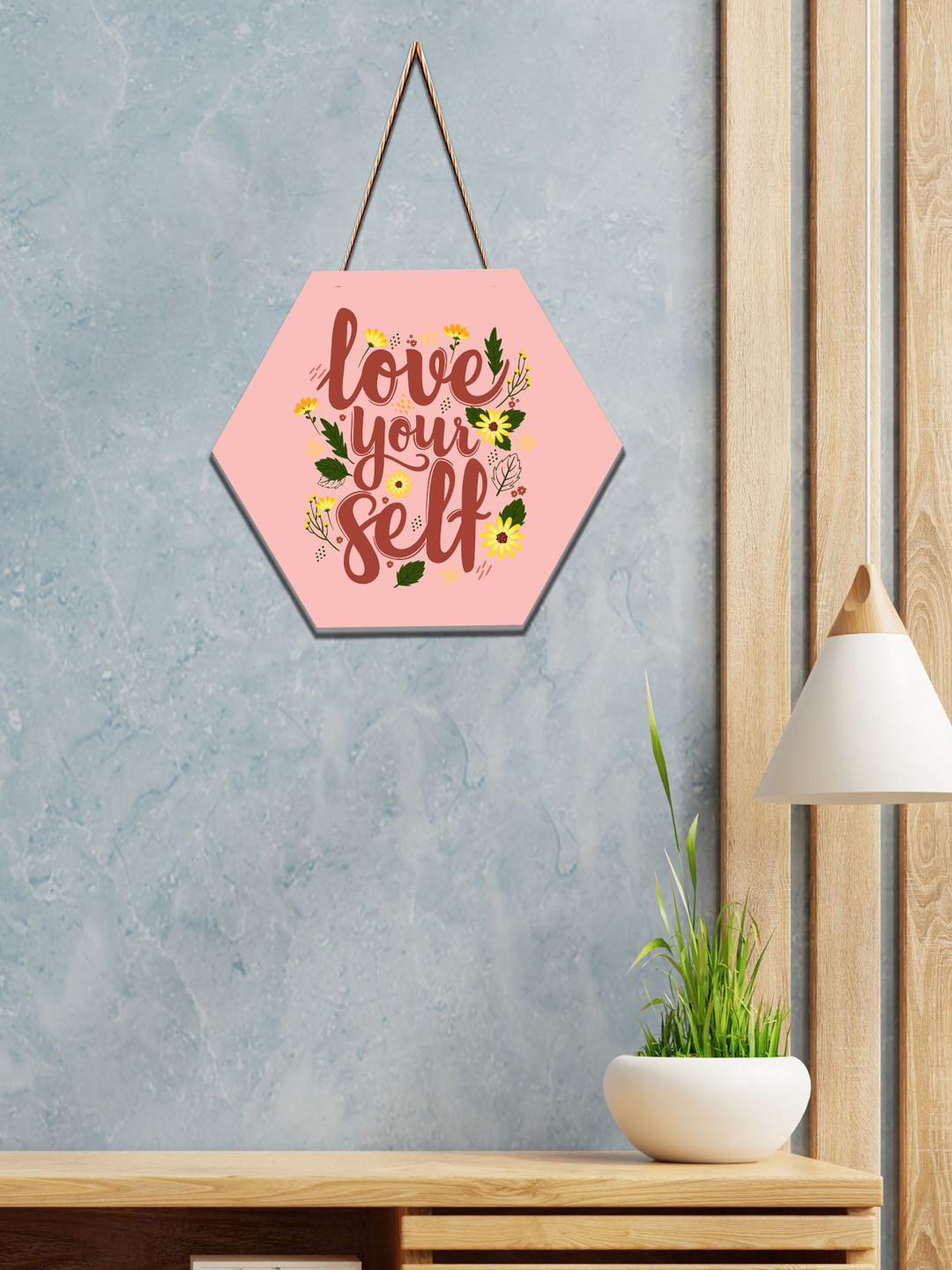 SAF Pink & Red Motivational Printed Hexagon Wooden Wall Hanging
