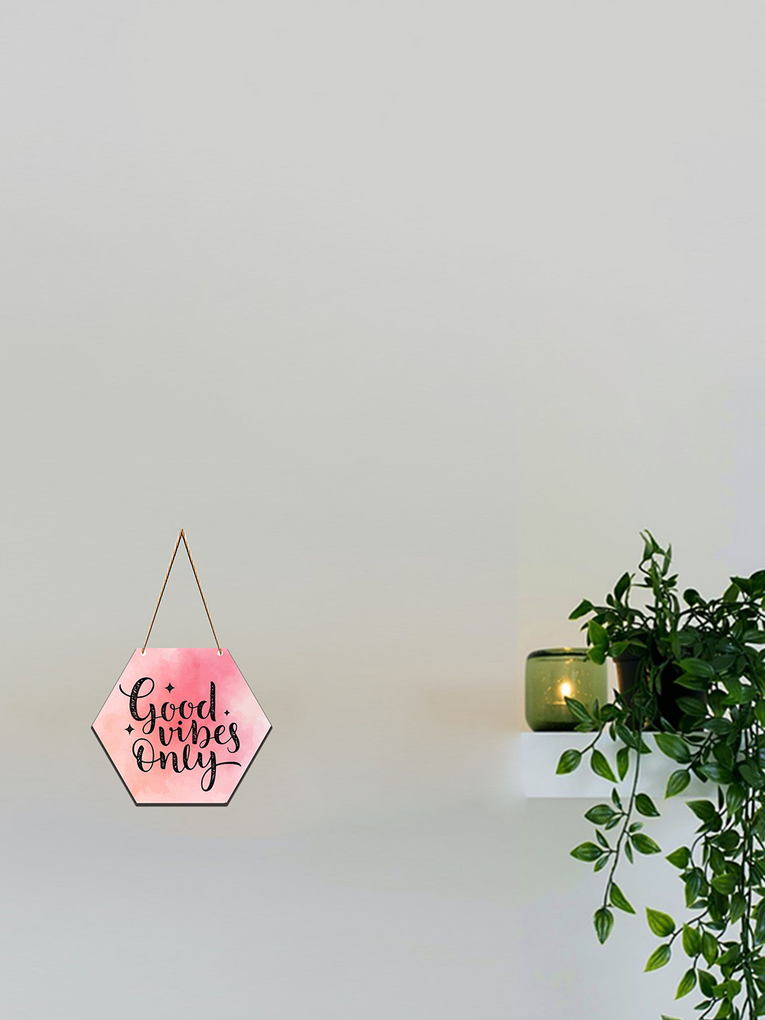 SAF Pink & Black Good Vibes Printed Hexagon Wooden Wall Hanging