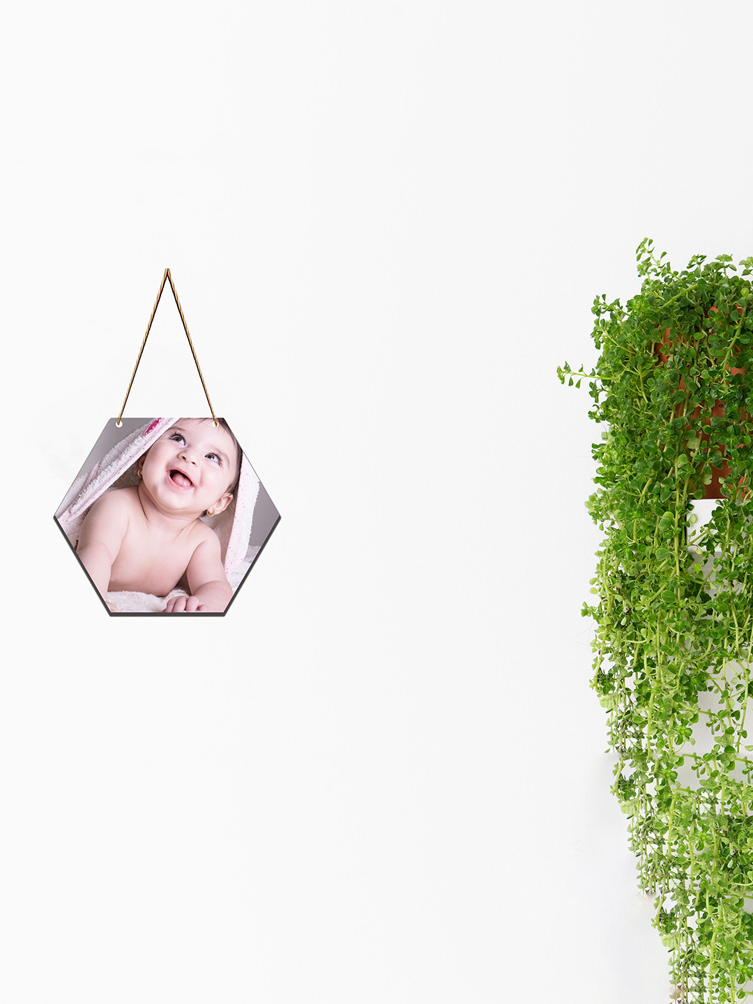 SAF Grey & Nude New Born Baby Printed Hexagon Wooden Wall Hanging