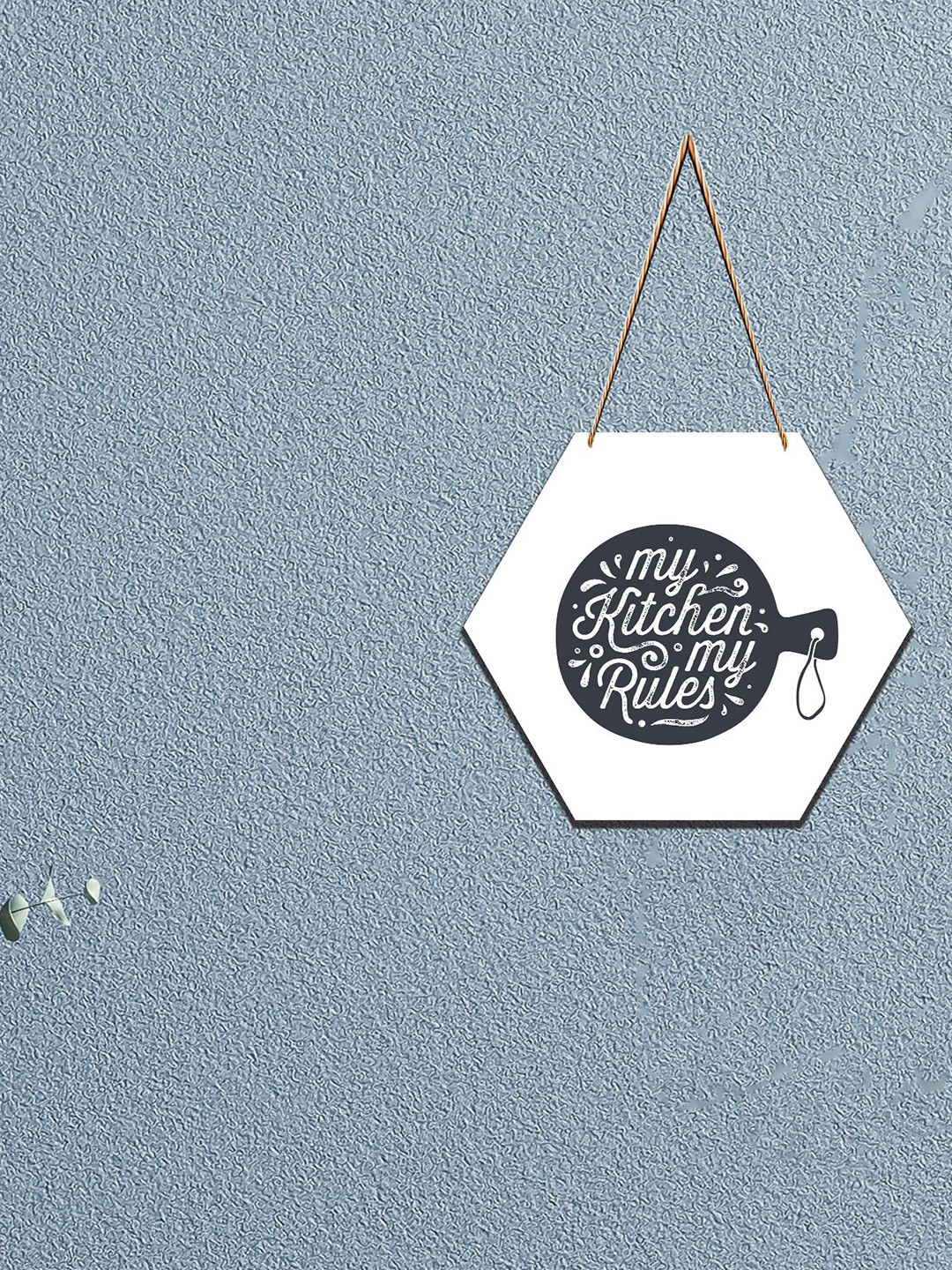 SAF White & Black Kitchen Theme Printed Hexagon Wooden Wall Hanging