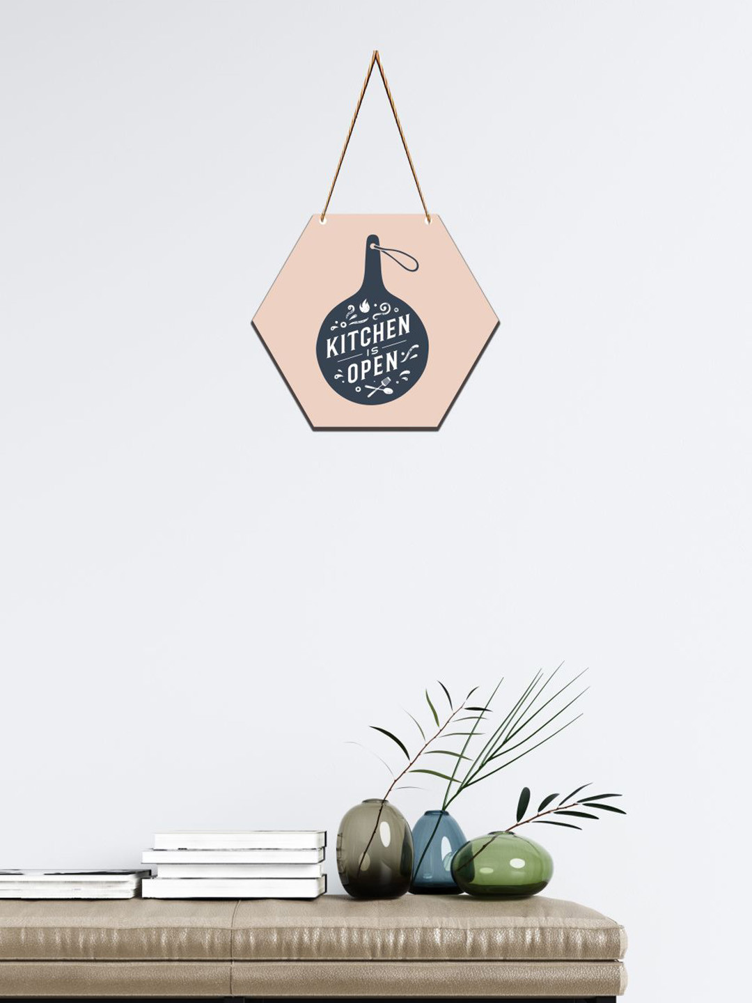 SAF Pink & Blue Kitchen Theme Printed Hexagon Wooden Wall Hanging