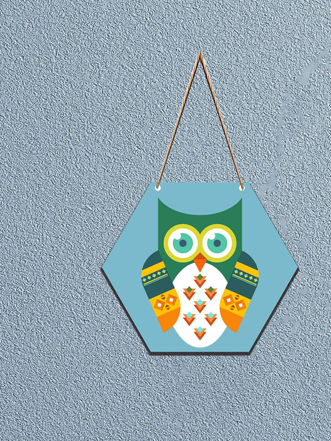 SAF Blue & Green Owl Printed Wooden Wall Hanging