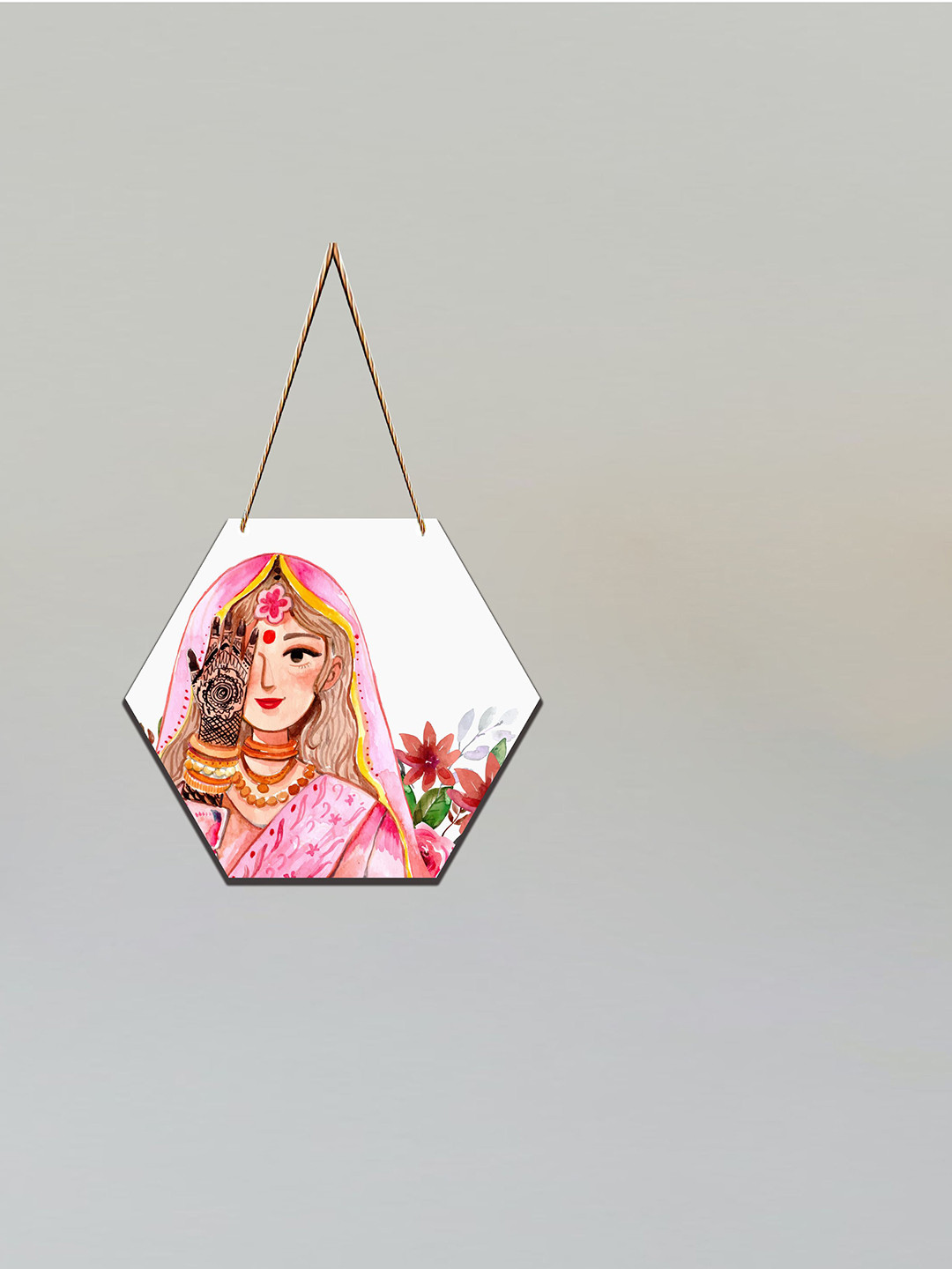 SAF White & Pink Bride Printed Wooden Wall Hanging