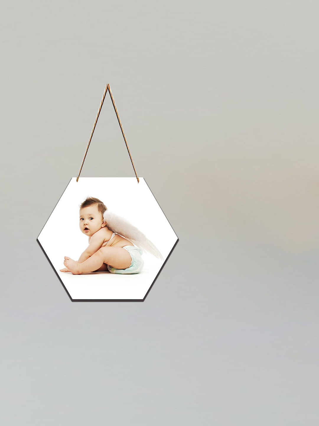 SAF White & Nude New Born Baby Printed UV Textured Hexagon Wooden Wall Hanging