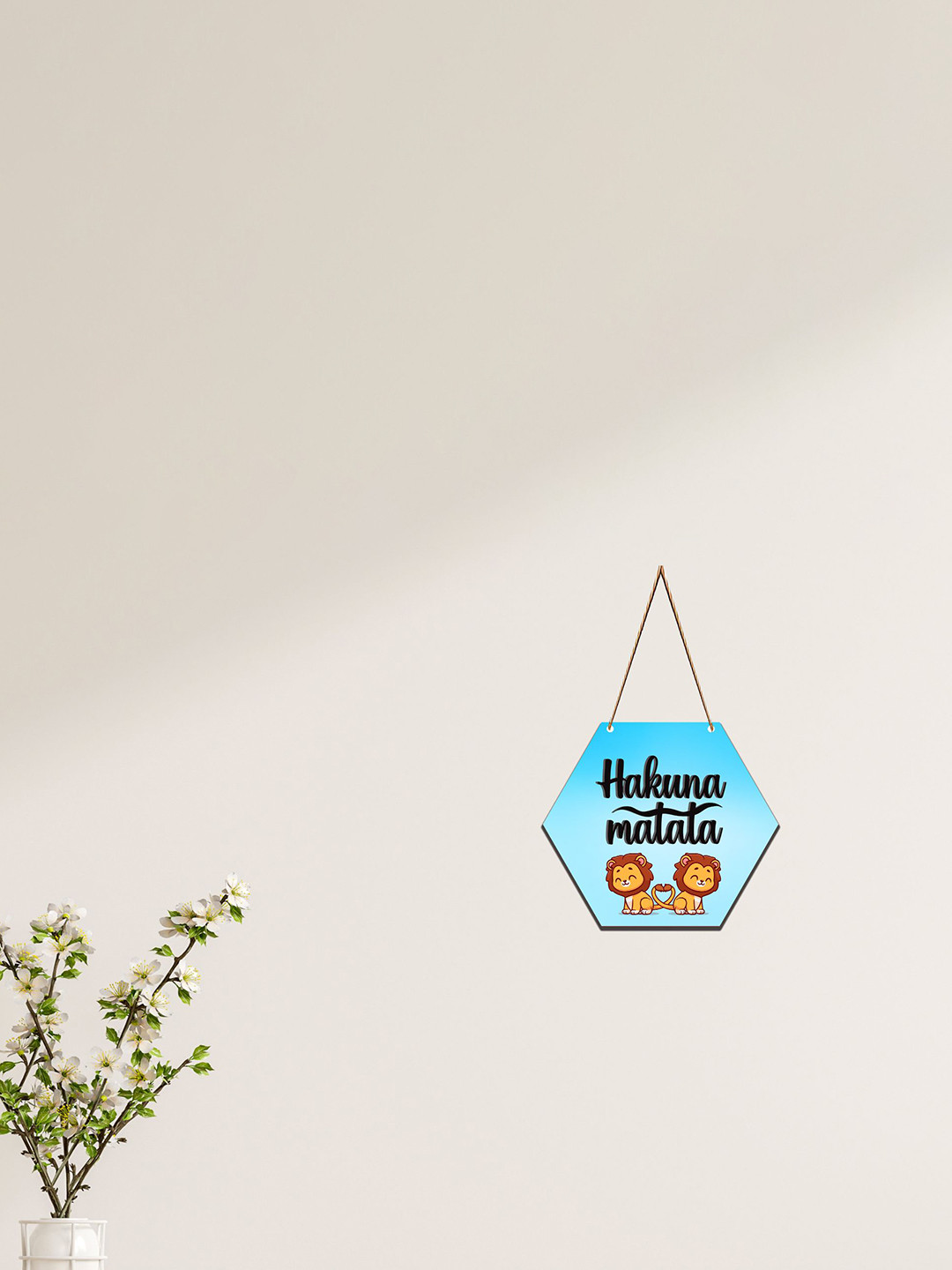 SAF Blue & Black Hakuna Matata Printed UV Textured Hexagon Wooden Wall Hanging