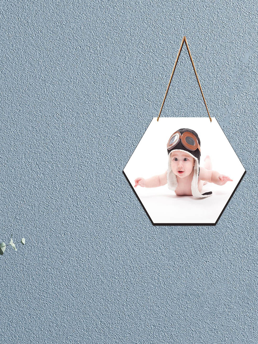 SAF White & Nude New Born Baby Printed UV Textured Hexagon Wooden Wall Hanging