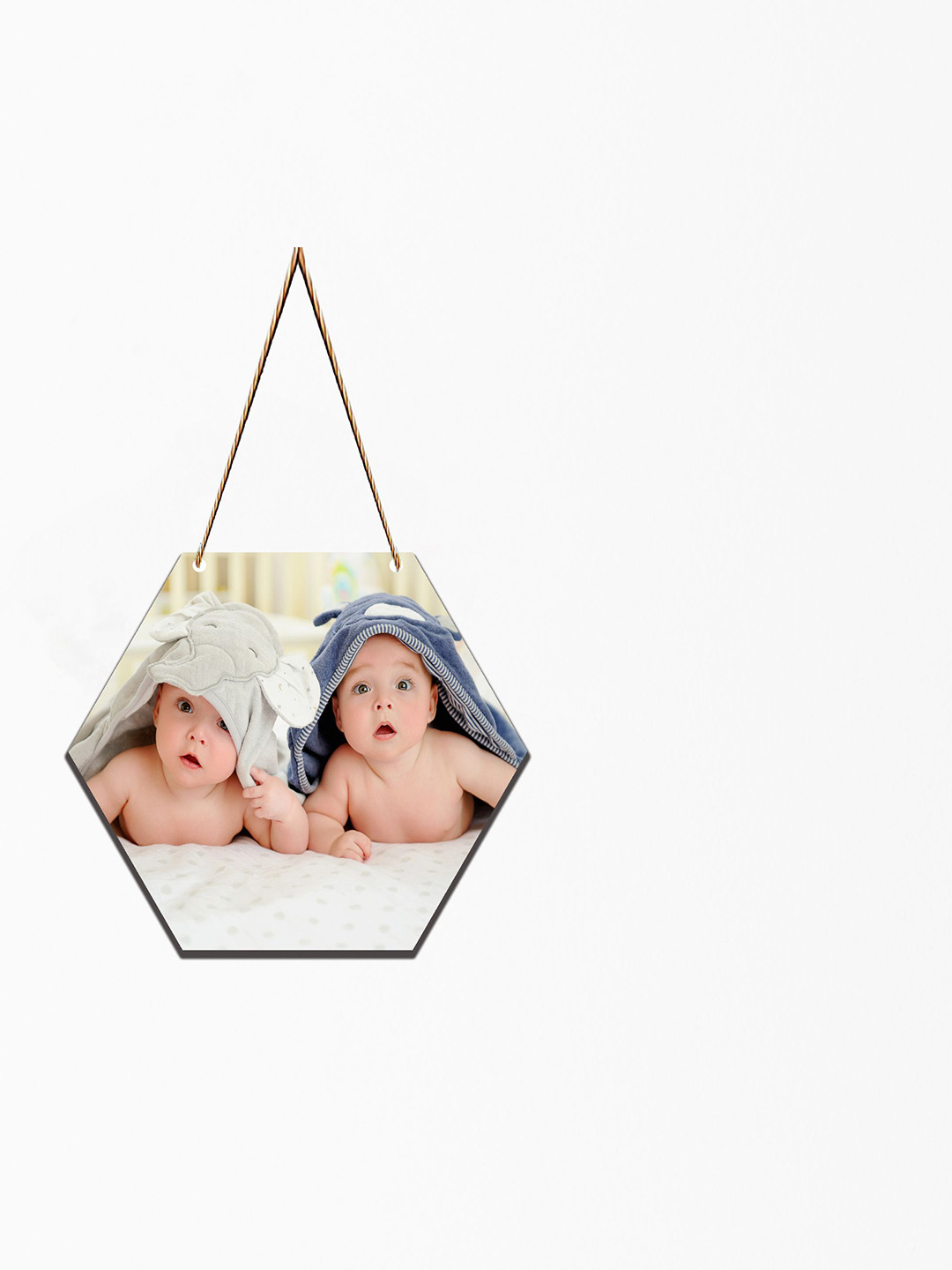 SAF White & Beige New Born Baby Printed Hexagon Wall Hanging