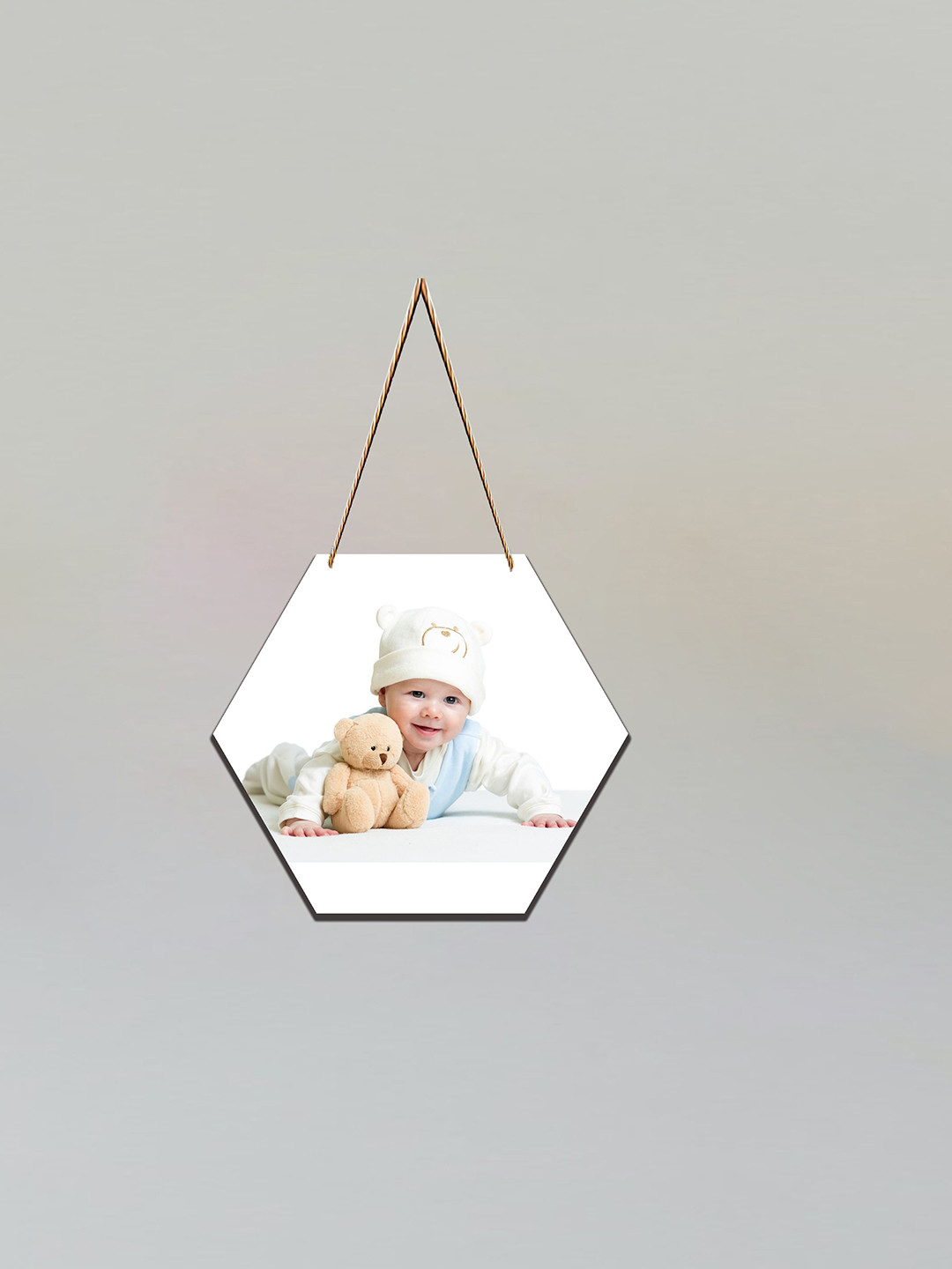 SAF White & Blue New Born Baby Printed Hexagon Wall Hanging