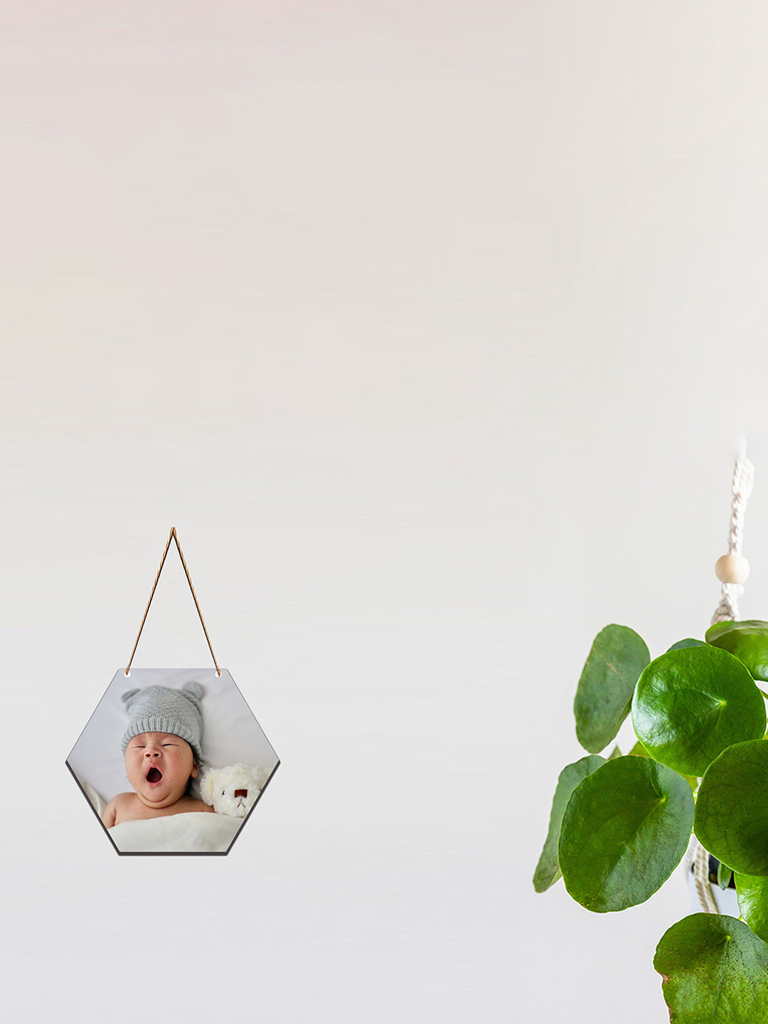 SAF White & Grey New Born Baby Printed Hexagon Wall Hanging