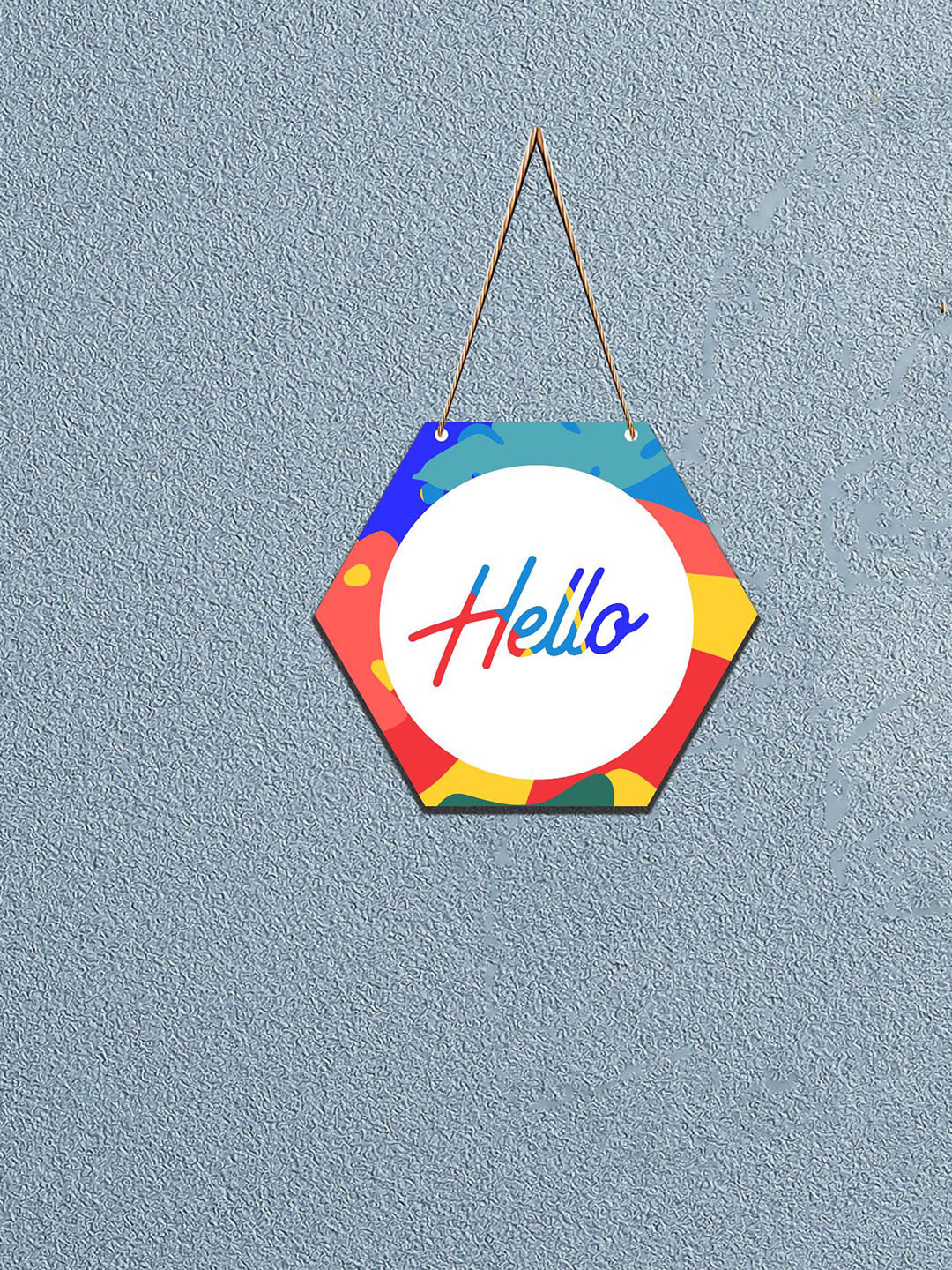 SAF White & Red Hello Printed Hexagon Wall Hanging