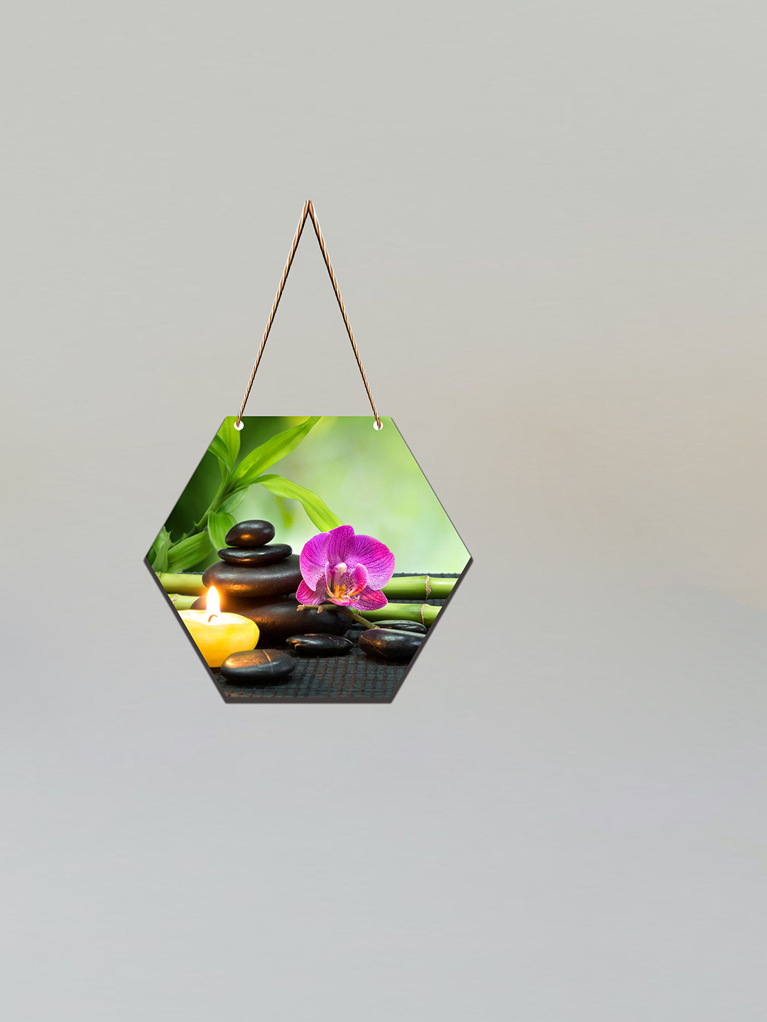 SAF Green & Pink Floral Printed Hexagon Wall Hanging