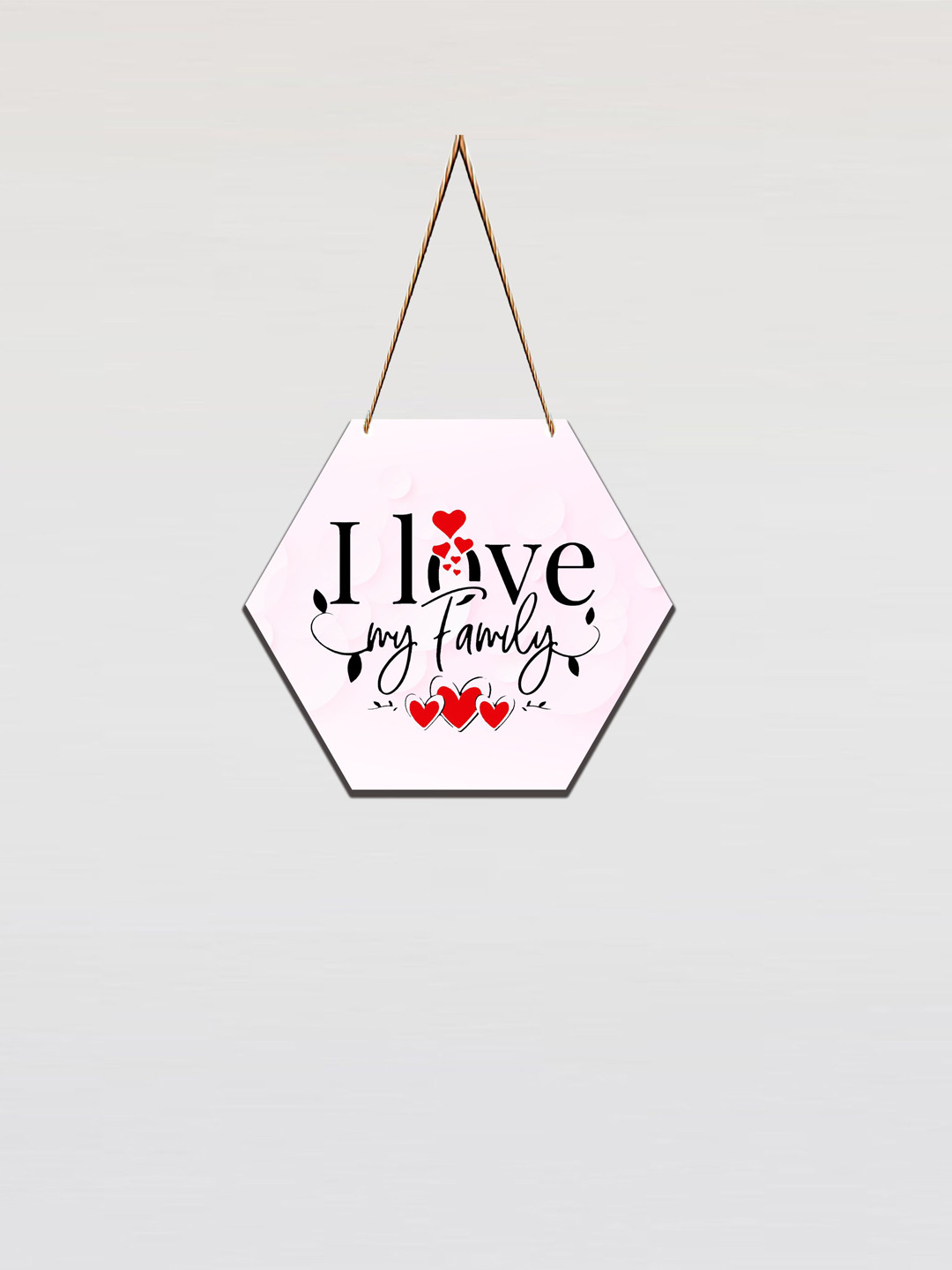 SAF Pink & Black Love Family Printed Hexagon Wall Hanging
