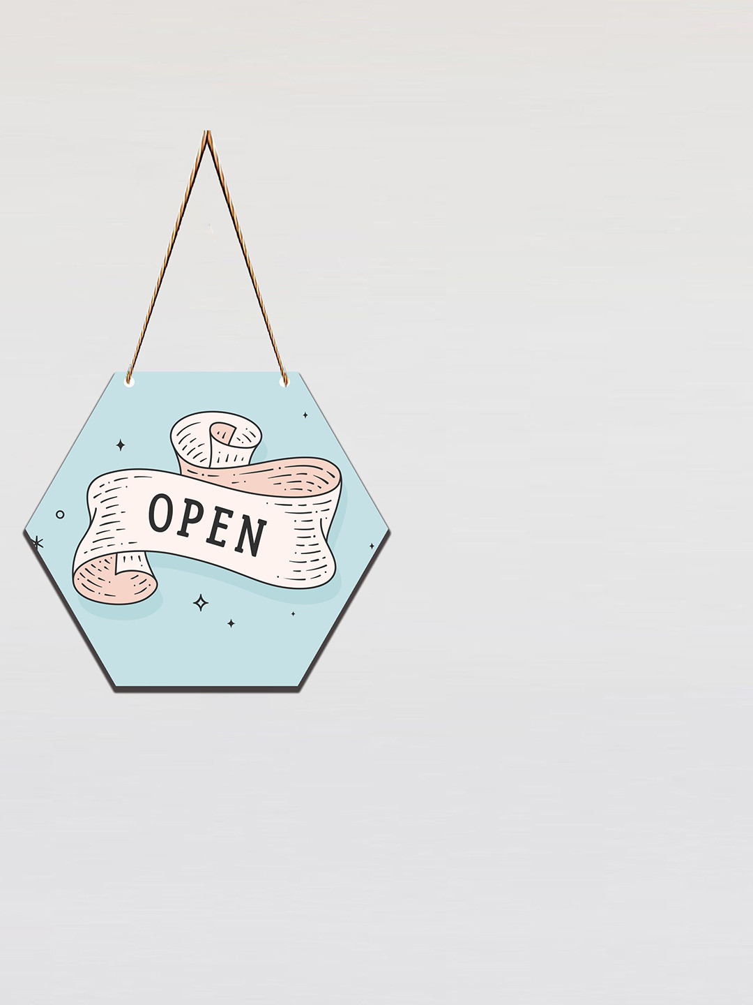 SAF Blue Open Sign Printed Hexagon Wall Hanging