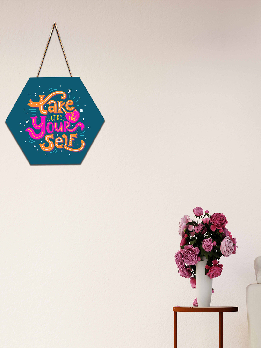 SAF Blue & Pink Motivational Printed Hexagon Wall Hanging