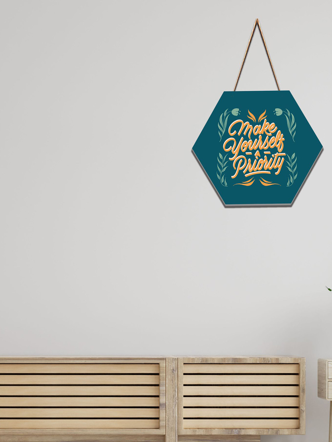 SAF Blue & Orange Coloured Motivational Printed Hexagon Wall Hanging