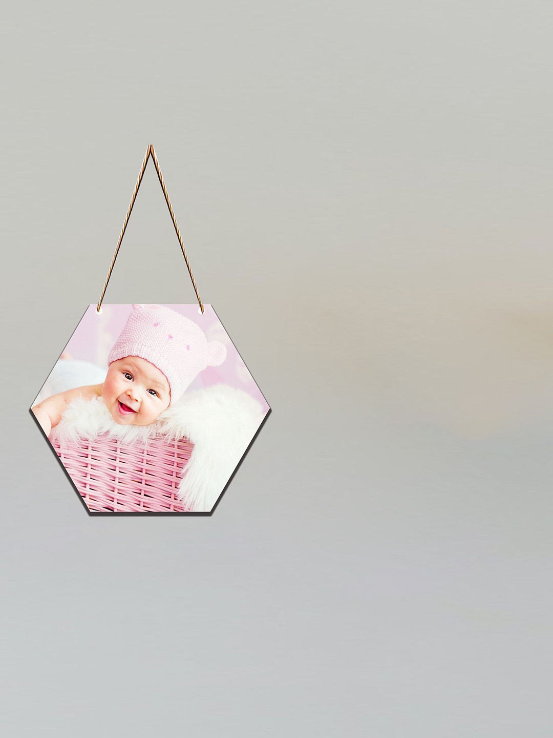 SAF Pink New Born Baby Printed Hexagon Wall Hanging