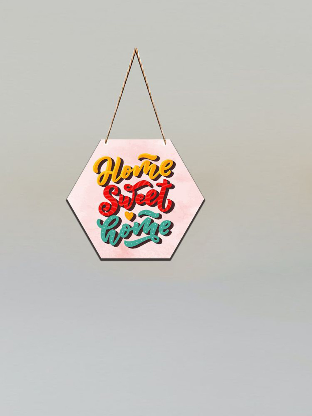 SAF Pink Sweet Home Printed Hexagon Wall Hanging