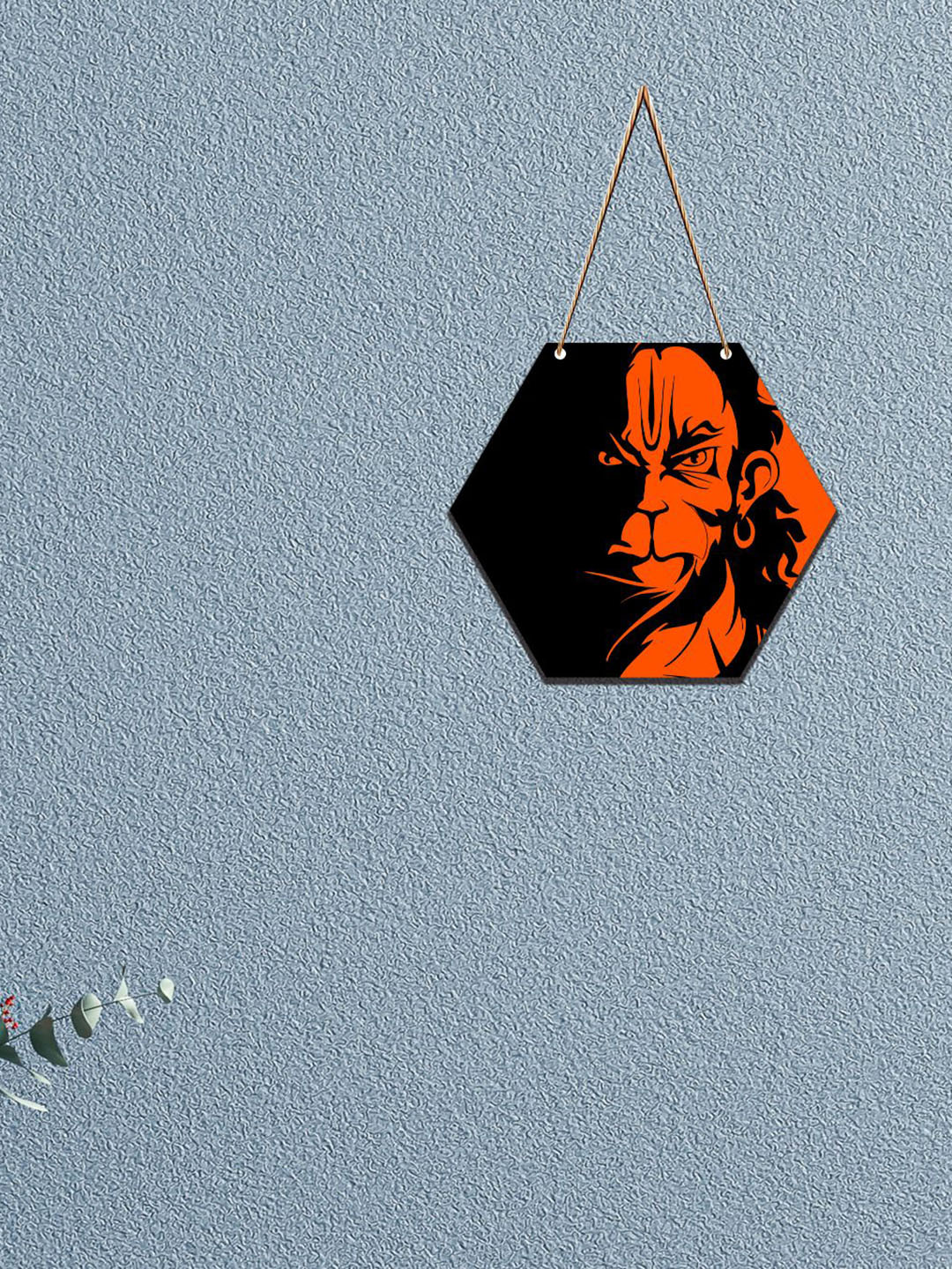 SAF Orange Lord Hanuman Printed Hexagon Wall Hanging