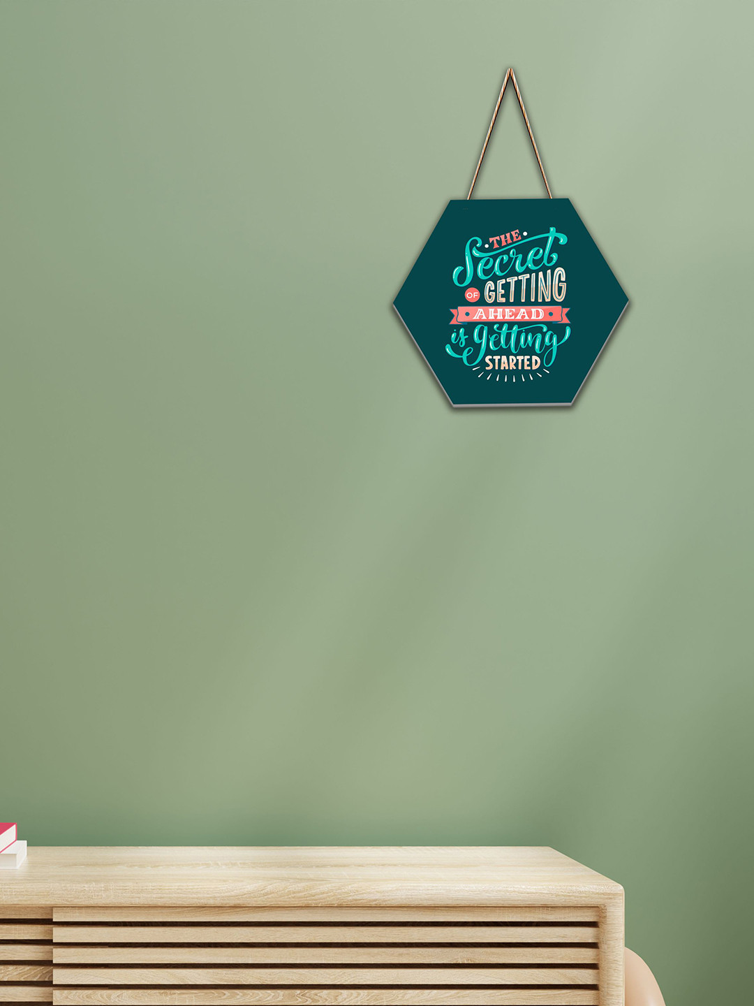 SAF Green Motivational Printed Hexagon Wall Hanging