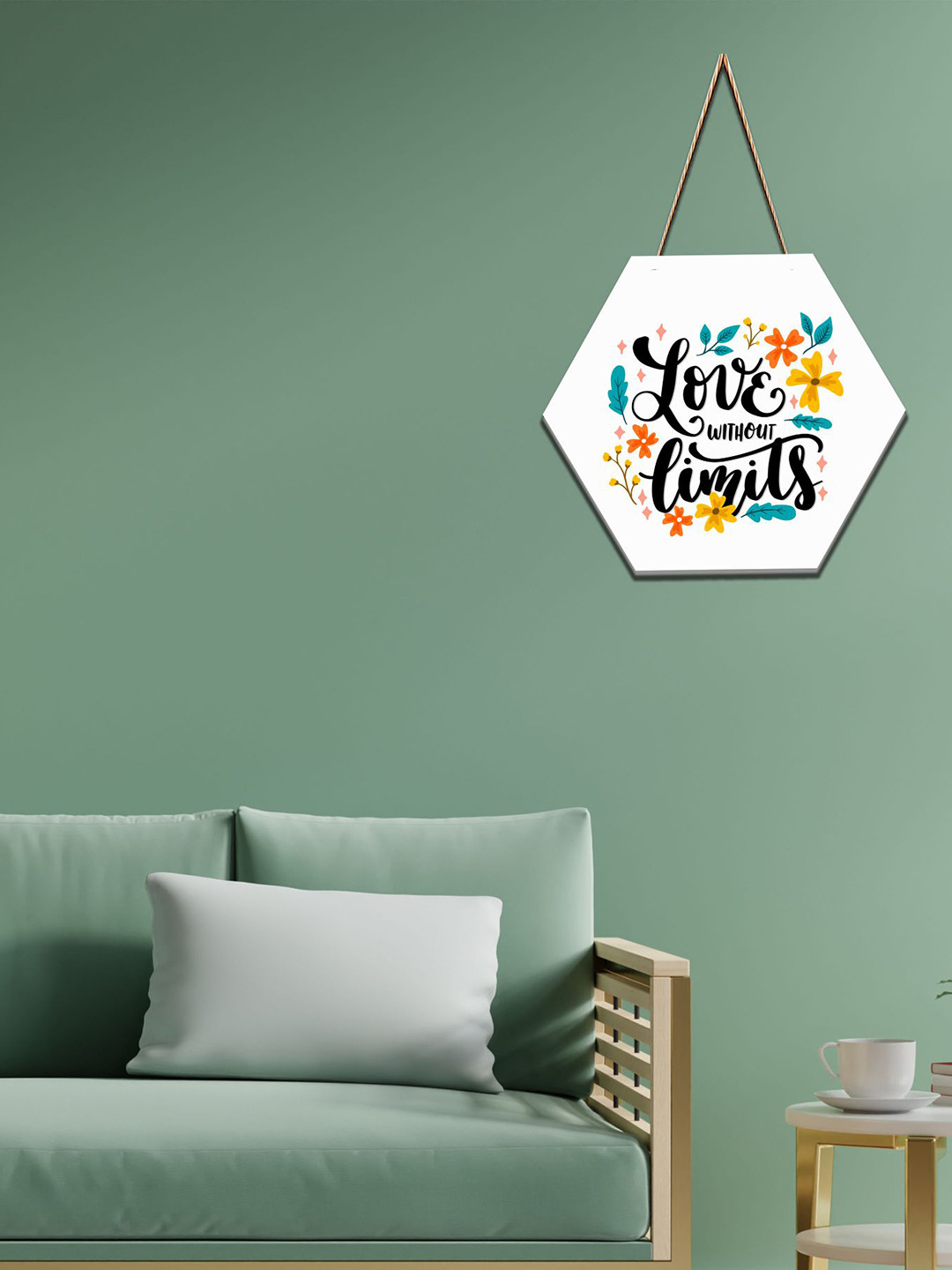 SAF White Love Theme Printed Hexagon Wall Hanging