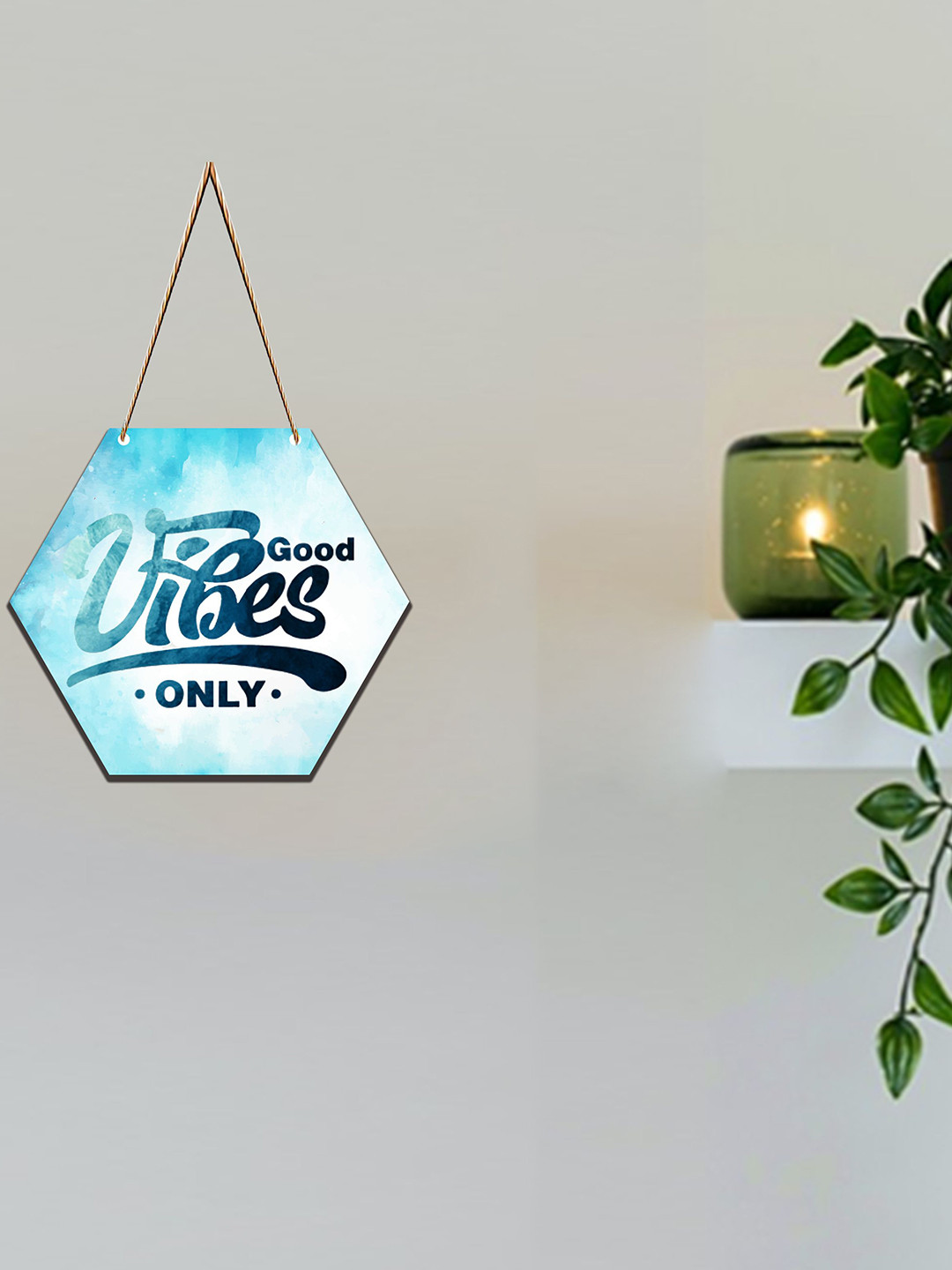 SAF Blue Good Vibes Printed Hexagon Wall Hanging