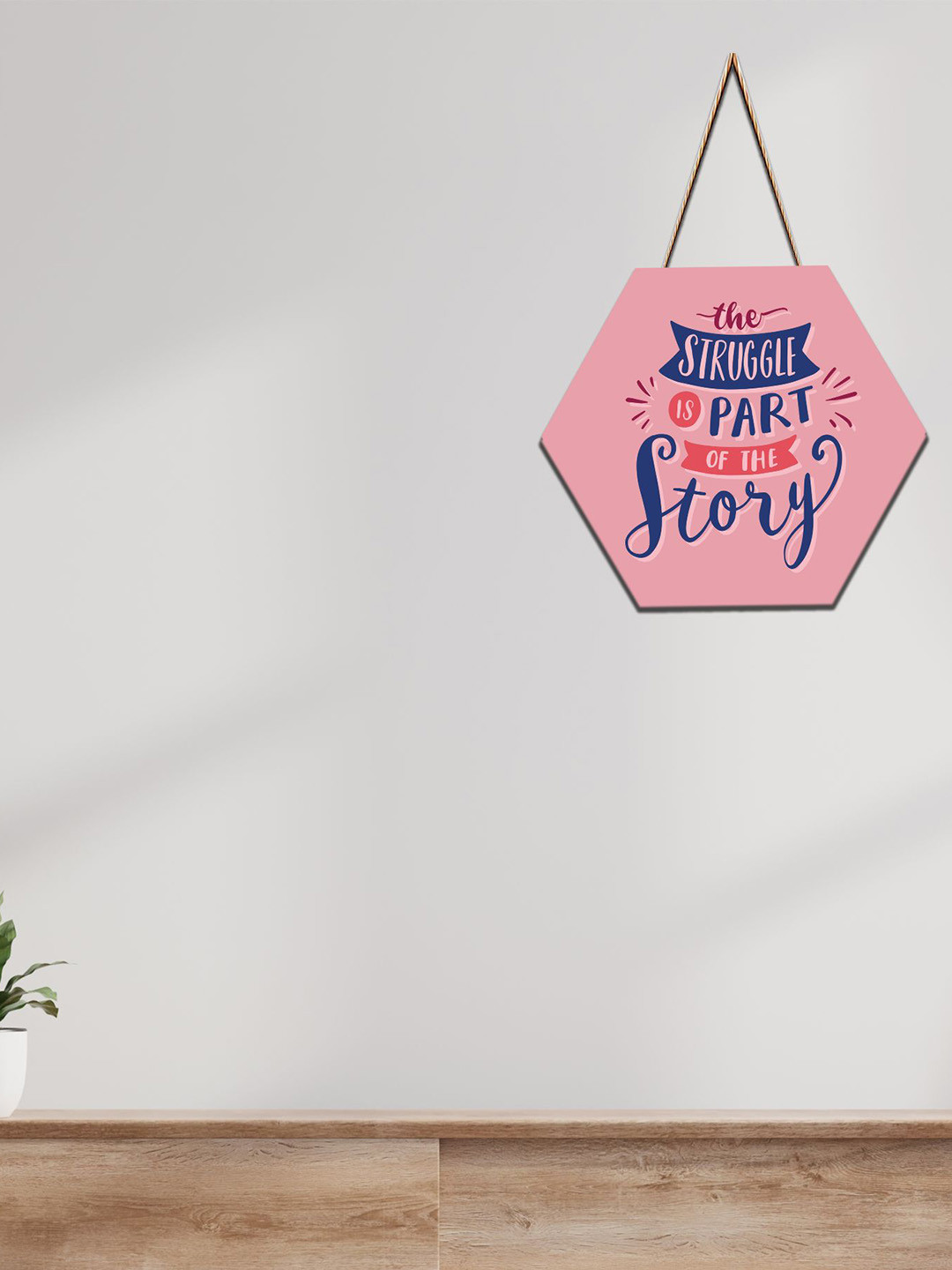 SAF White New Born Baby Printed Hexagon Wall Hanging