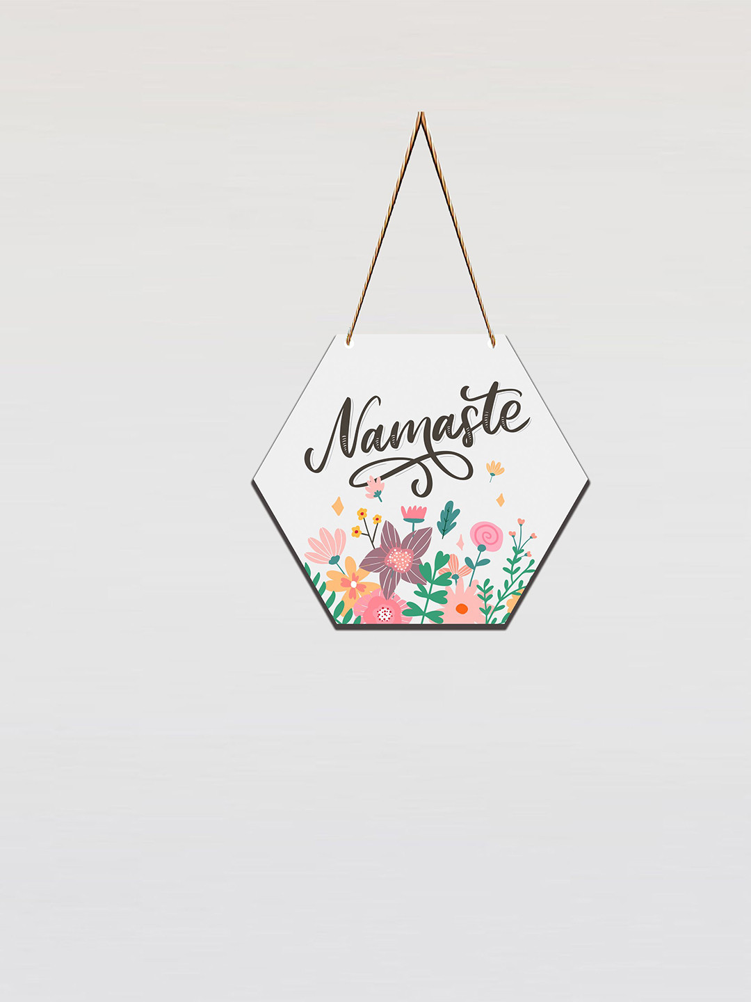 SAF White Namaste Printed Hexagon Wall Hanging