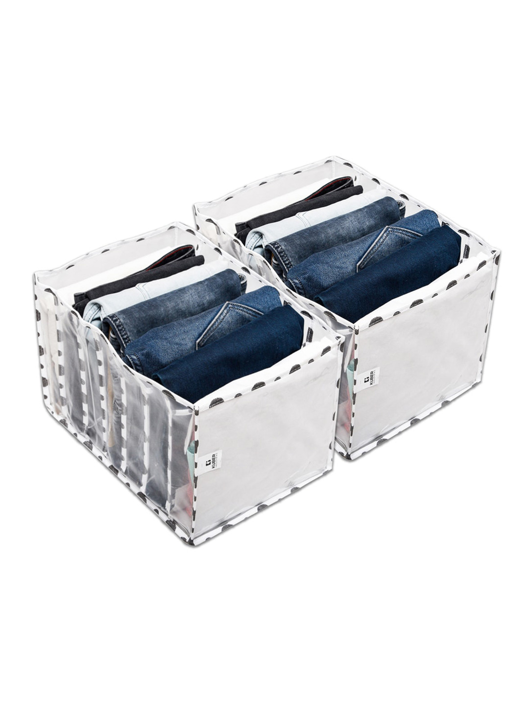 Kuber Industries White & Black 2 Pieces Printed PVC Drawer Organisers