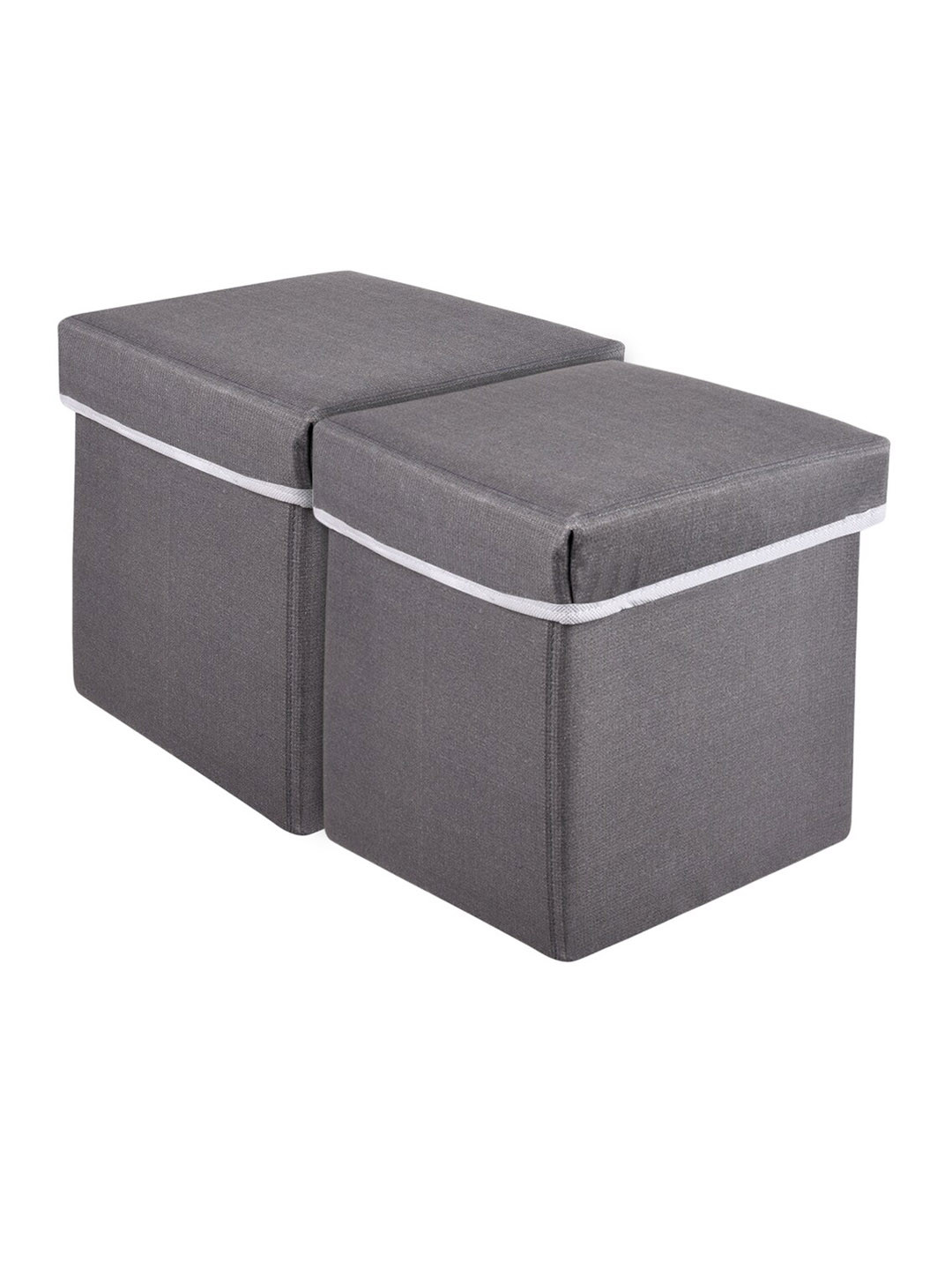 Kuber Industries Grey 2 Pieces Foldable Organiser Cum Storage Stool Box