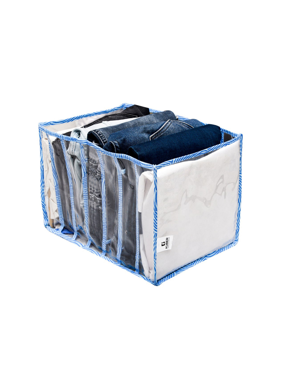 Kuber Industries Transparent & Blue Zig Zag Patterned 7 Grid Drawer Organiser