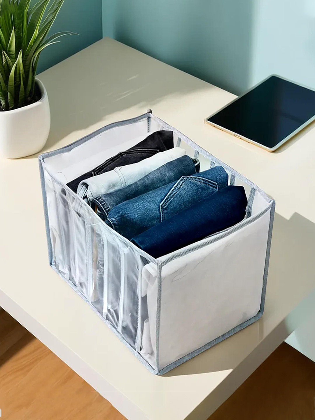 Kuber Industries Grey 7 Grids Foldable PVC Drawer Organizers