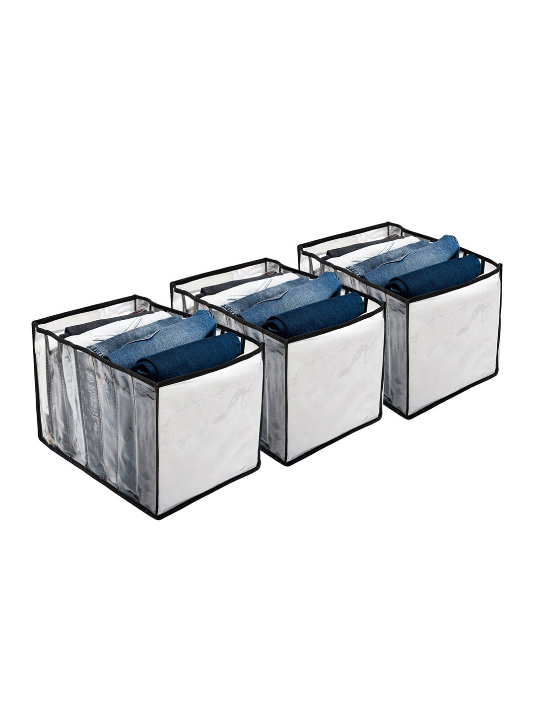 Kuber Industries Black 3 Pieces 7 Grid Drawer Organisers