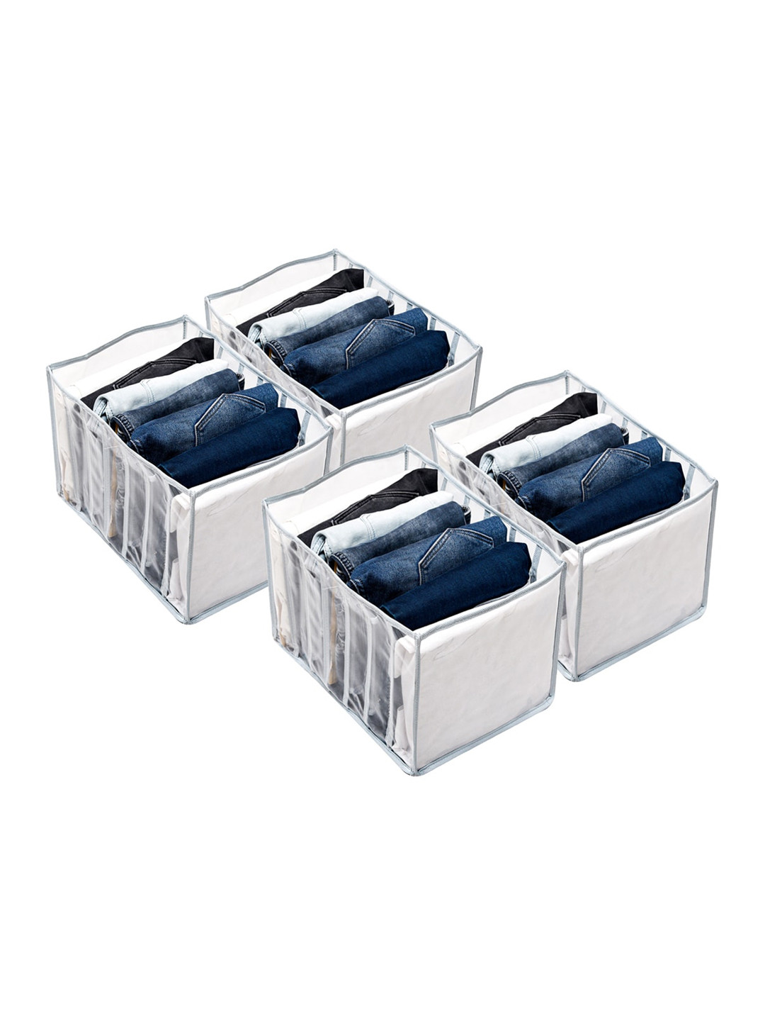 Kuber Industries Grey 4 Pieces 7 Grid Foldable Drawer Organizer