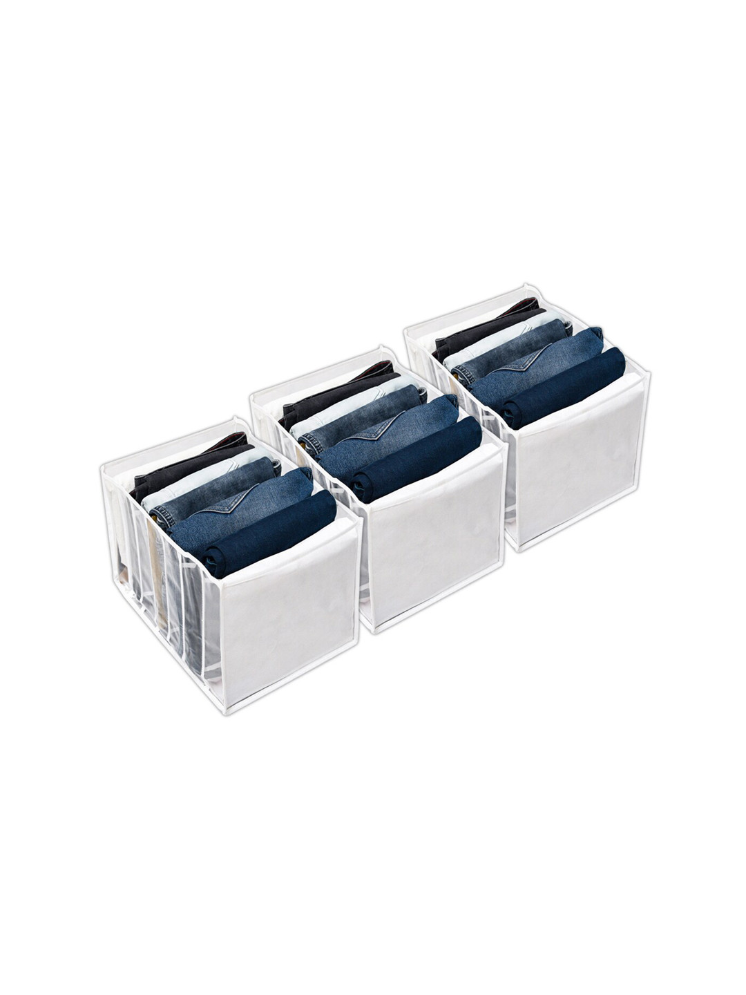 Kuber Industries Grey 3-Pcs Foldable 7 Grids White Drawer Organizers