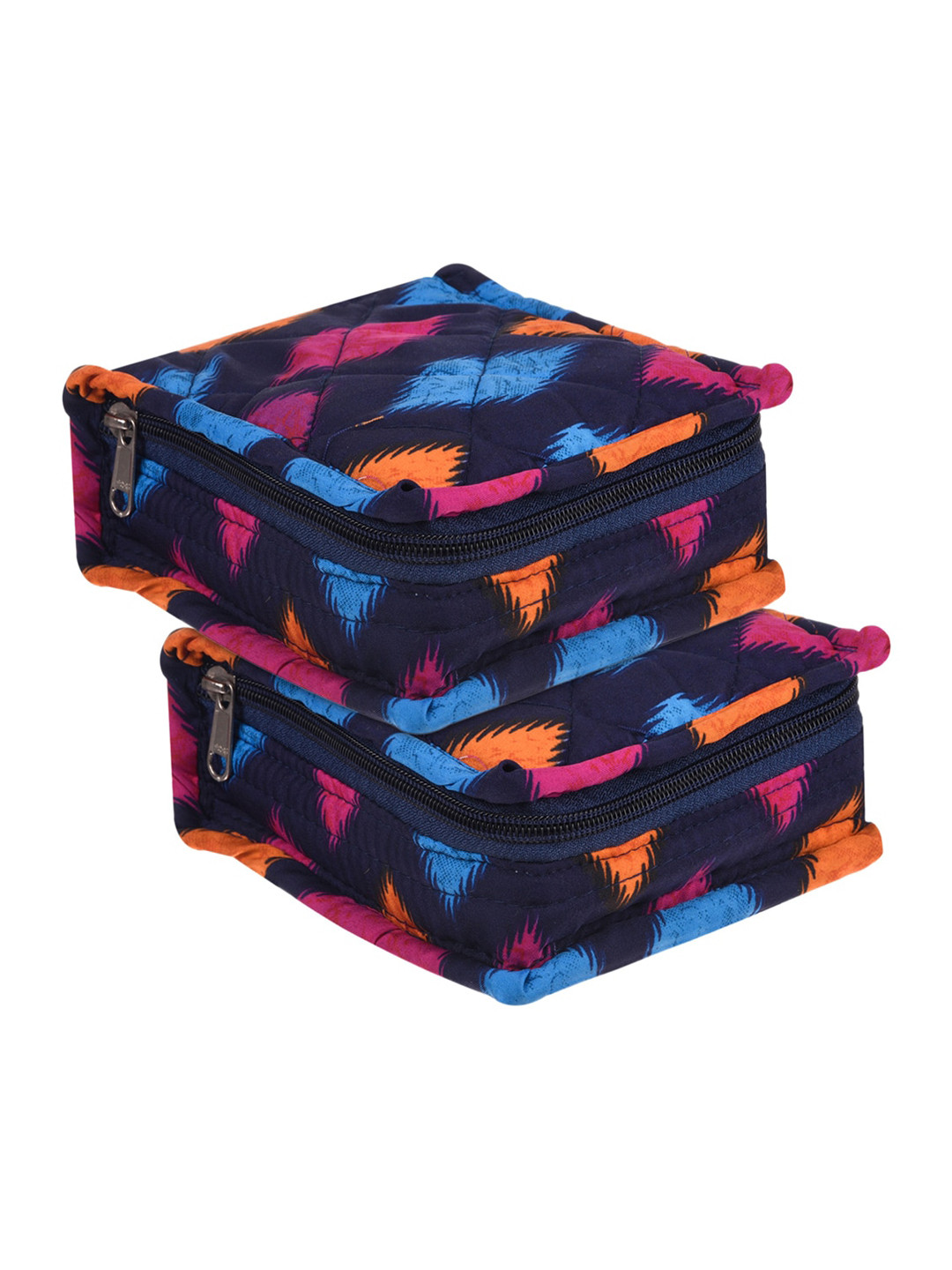 Kuber Industries Blue & Pink 2 Pieces Printed Cotton Jewellery Organisers