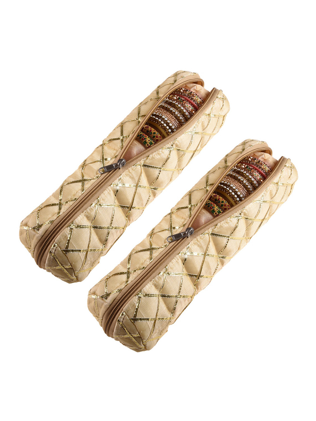 Kuber Industries Cream Colored 2 Pieces Self Design Single Rod Bangle Box