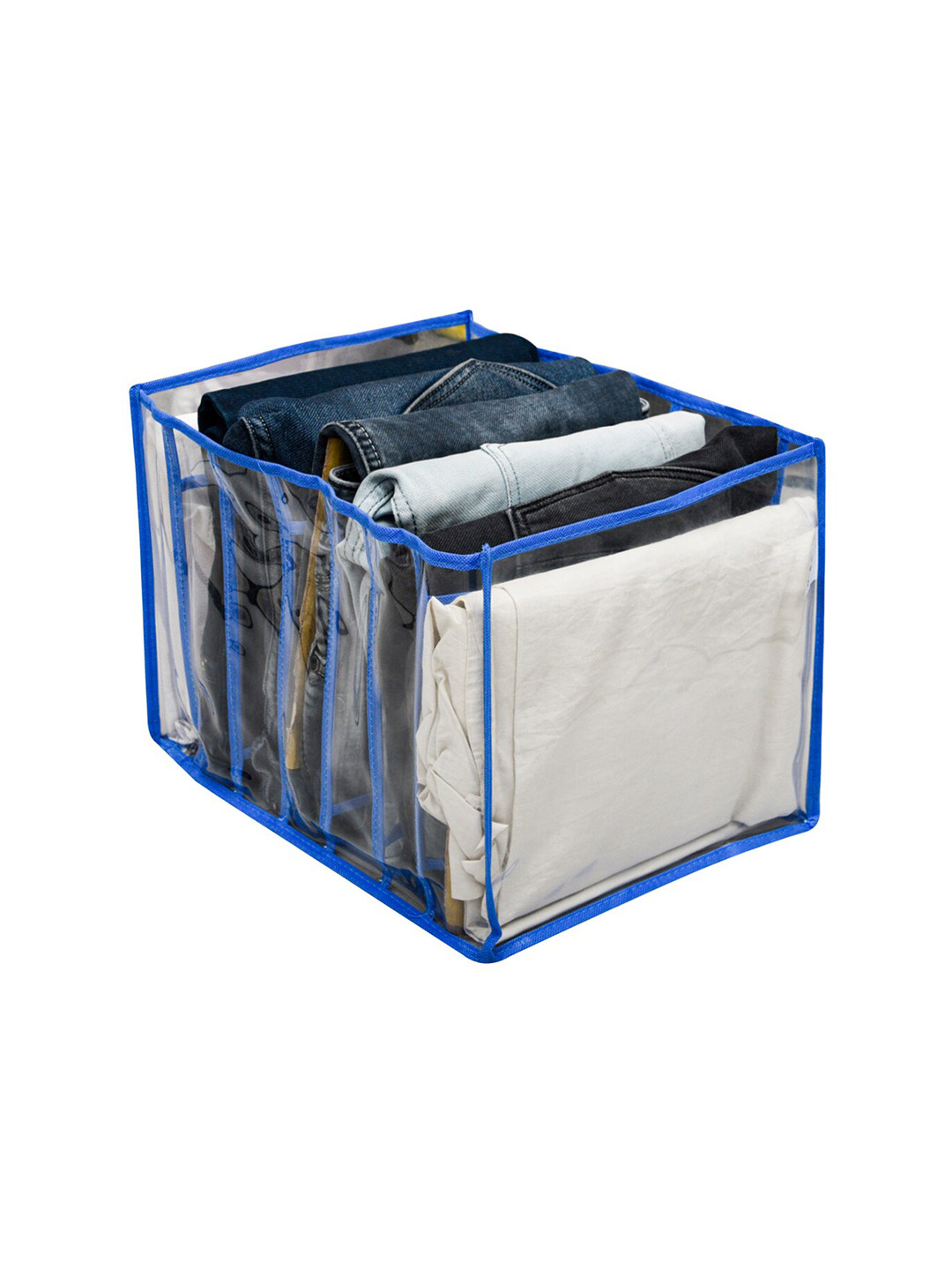 Kuber Industries Blue 7Grided Foldable Drawer Organizer