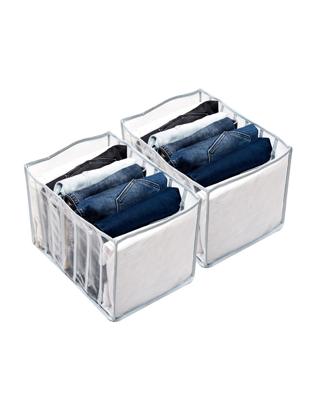 Kuber Industries Grey & Transparent 2 Pieces Foldable 7 Grided Drawer Organizers