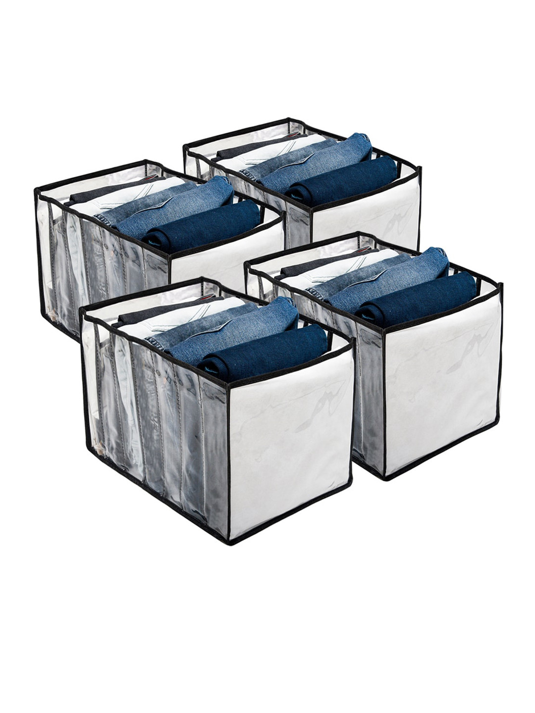 Kuber Industries Black 4 Pieces Foldable 7 Grided Drawer Organizers