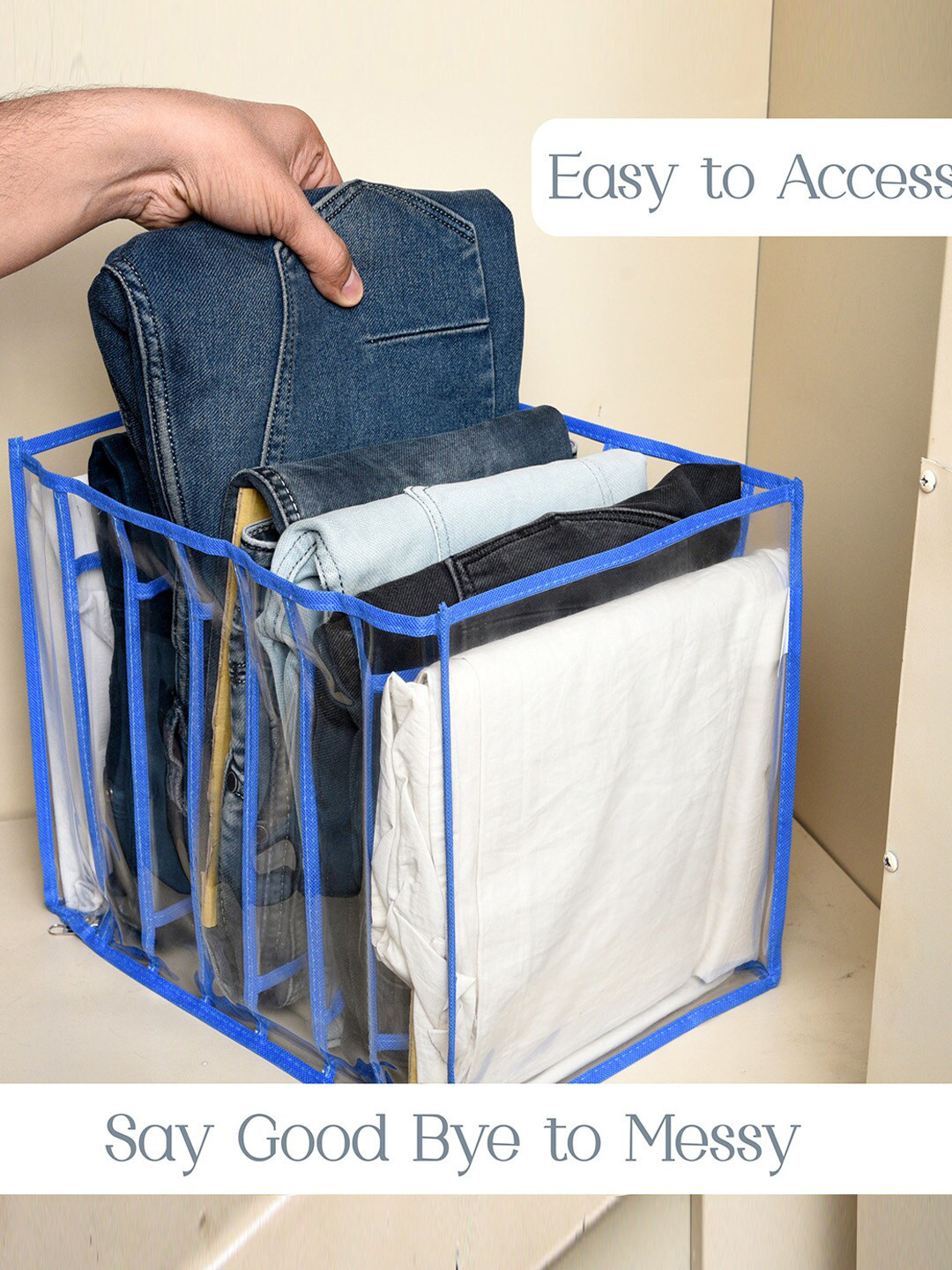 Kuber Industries Blue & Transparent 4 Pieces Foldable 7 Grided Drawer Organizer